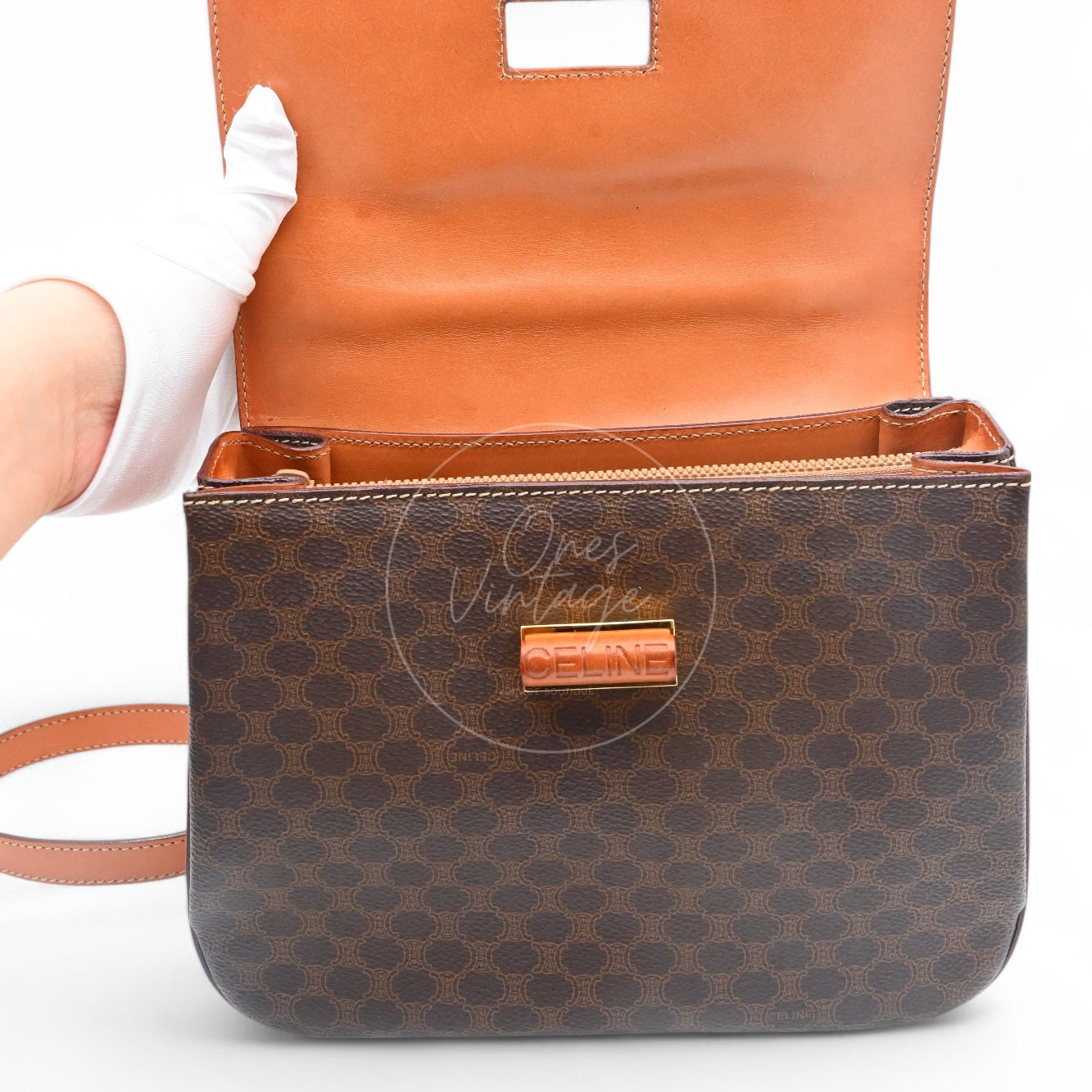 Celine Vintage Macadam Turn Lock Handbag Brown