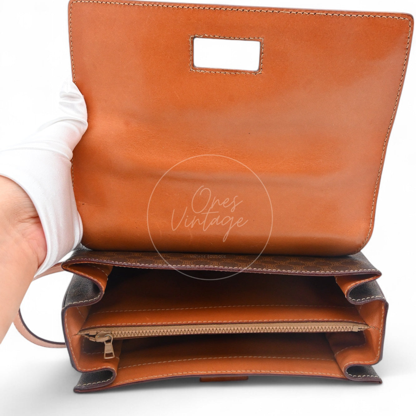 Celine Vintage Macadam Turn Lock Handbag Brown