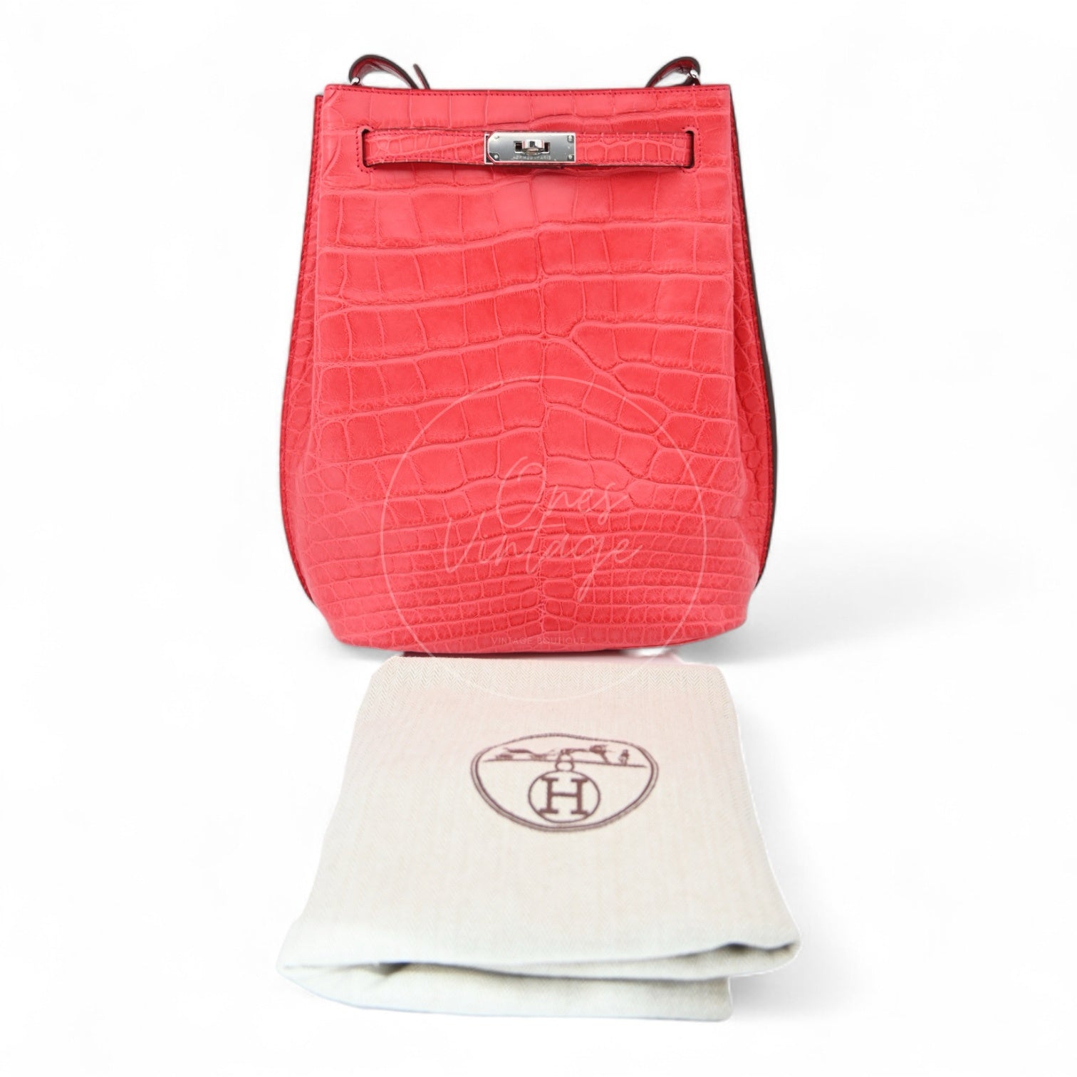 Hermes So Kelly 22 Croco Pink PHW Square O