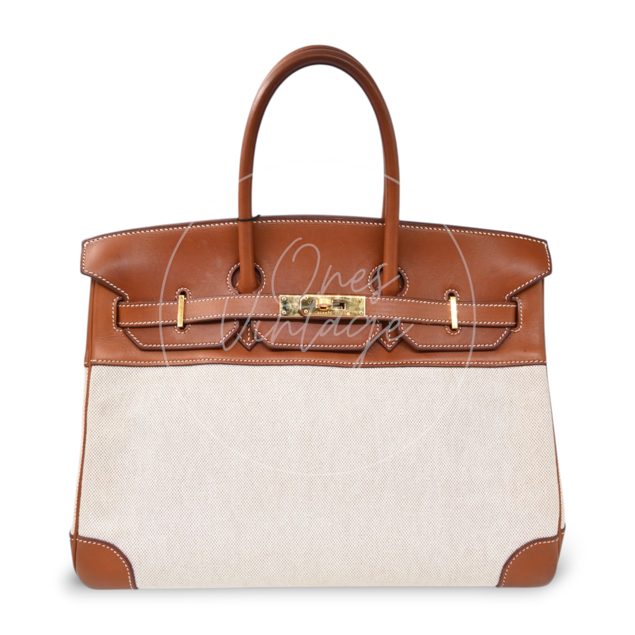 Hermes Birkin 35 Fabrics x Barenia GHW Beige Brown Square H