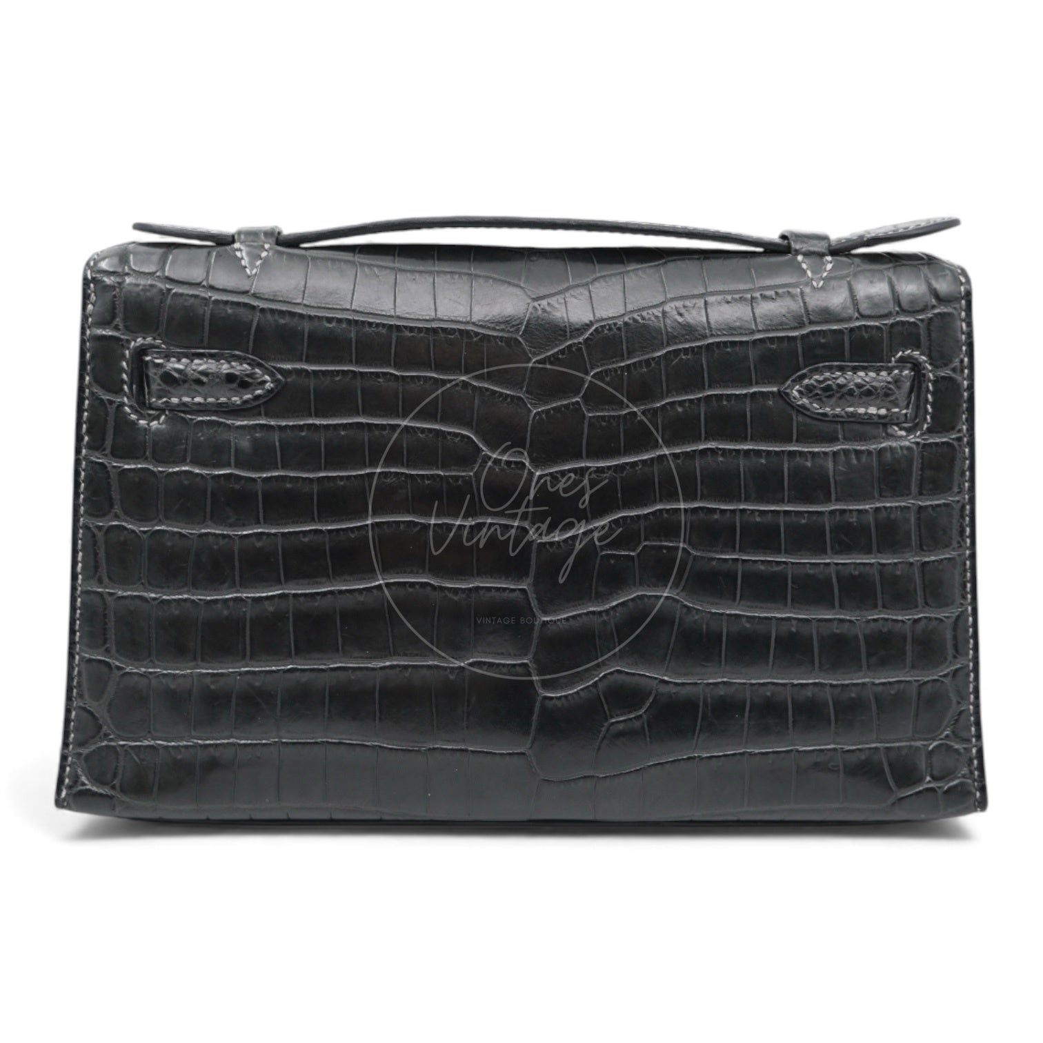 Hermes Kelly Pochette Matt Croco PHW Graphite Square J