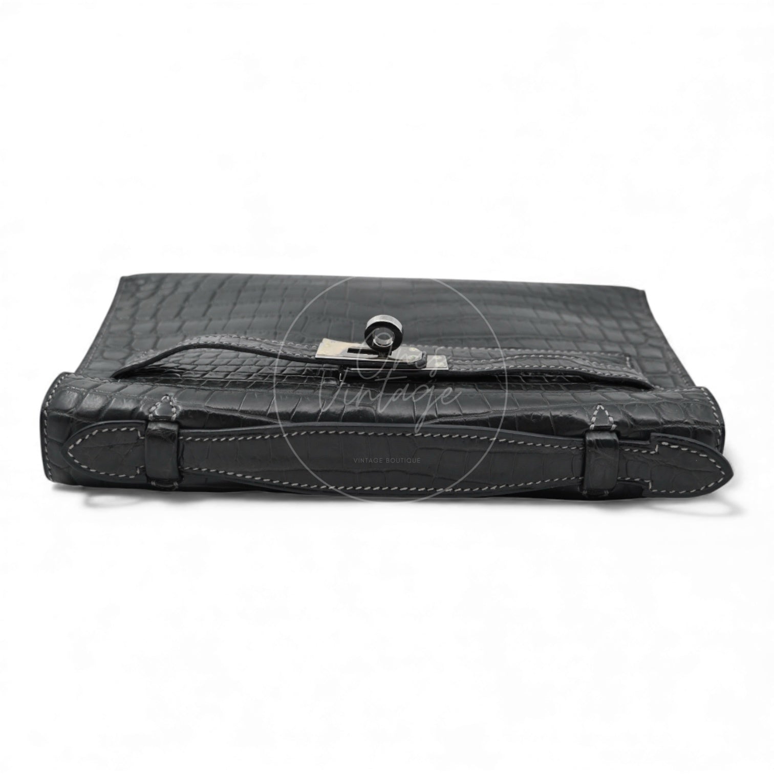 Hermes Kelly Pochette Matt Croco PHW Graphite Square J