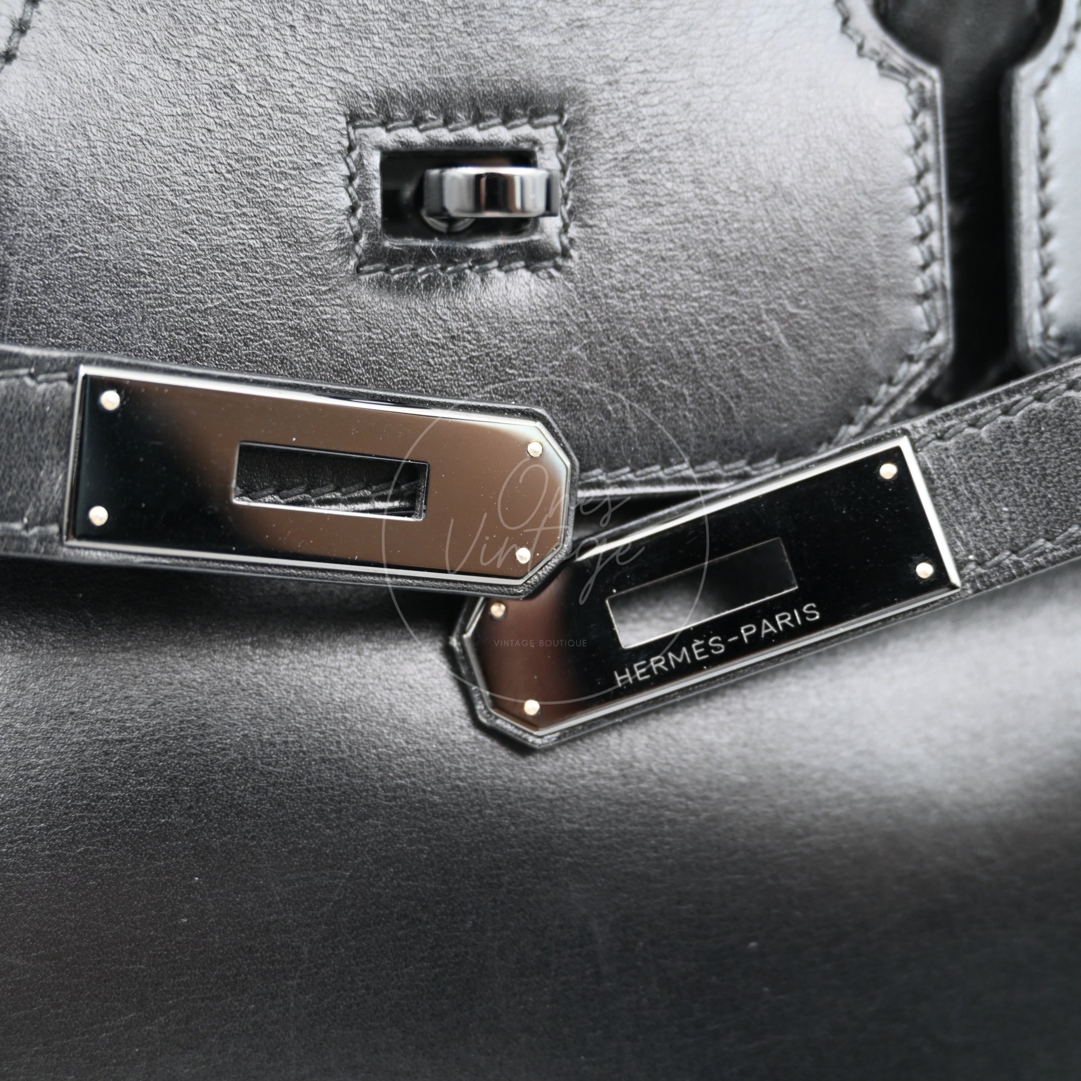 Hermes Birkin 35 So Black Handbag PVD Black Square O