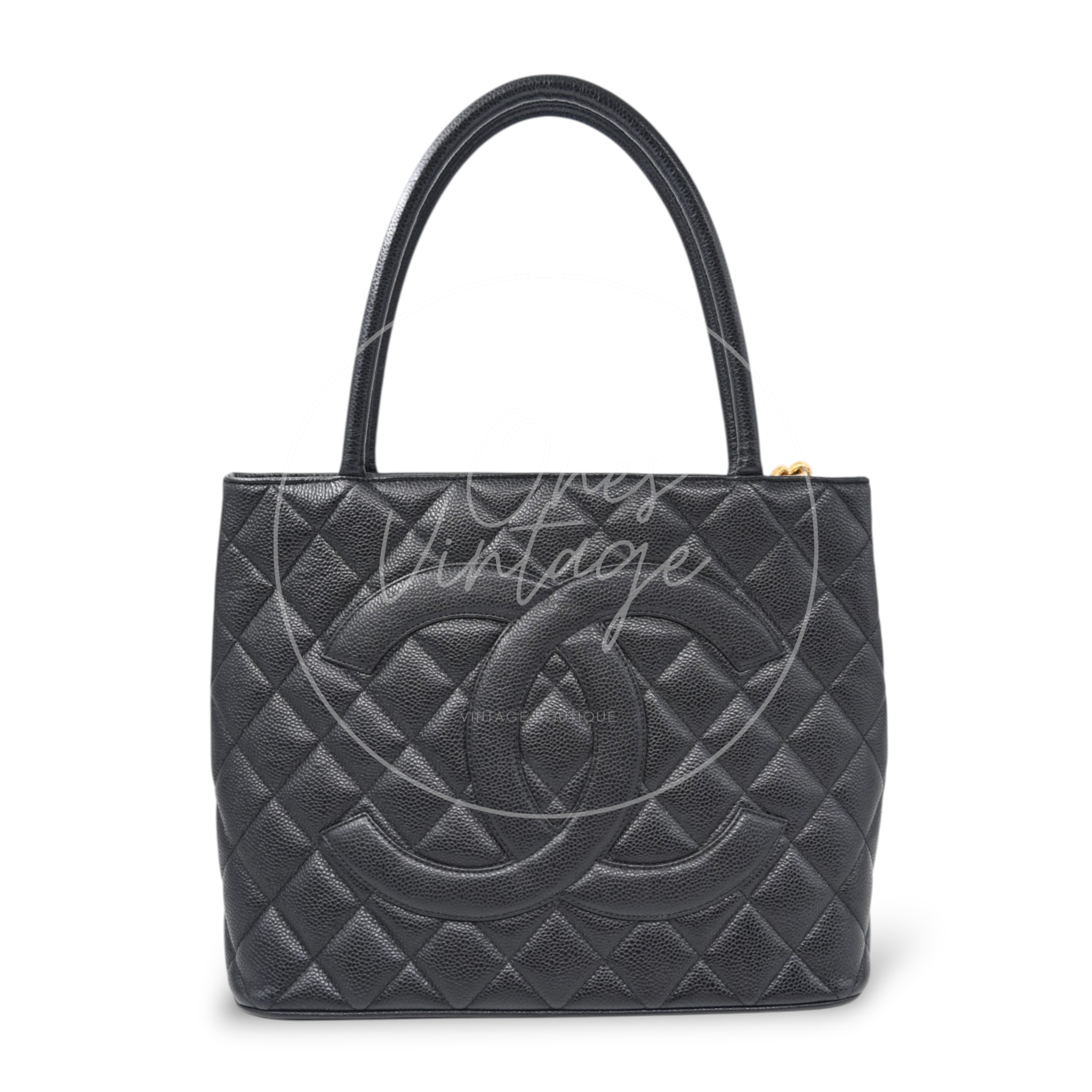 Chanel Black Caviar Vintage Medallion Tote Bag GHW Black Series 6