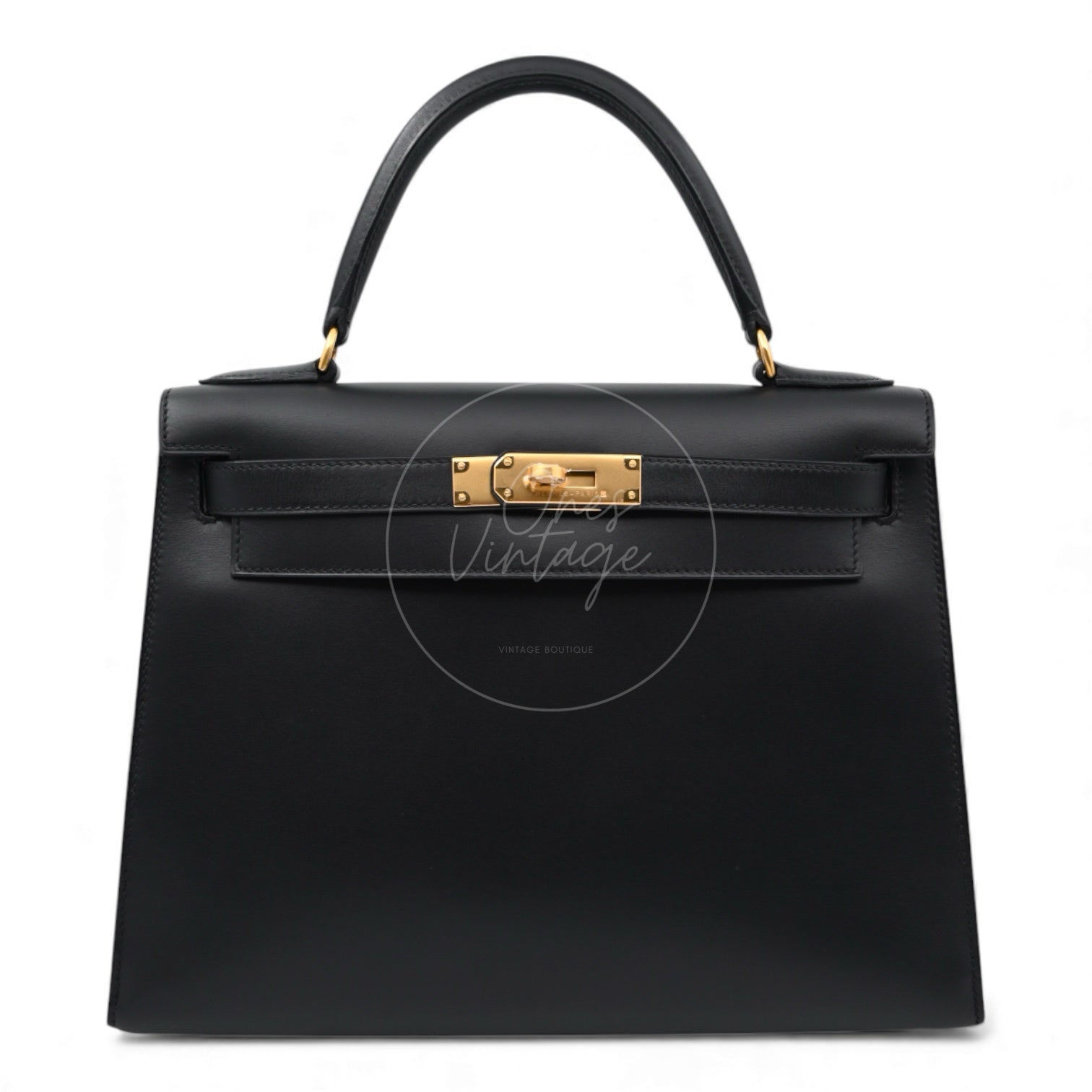 Hermes Kelly 28Box Caft Handbag GHW Black Circle Z
