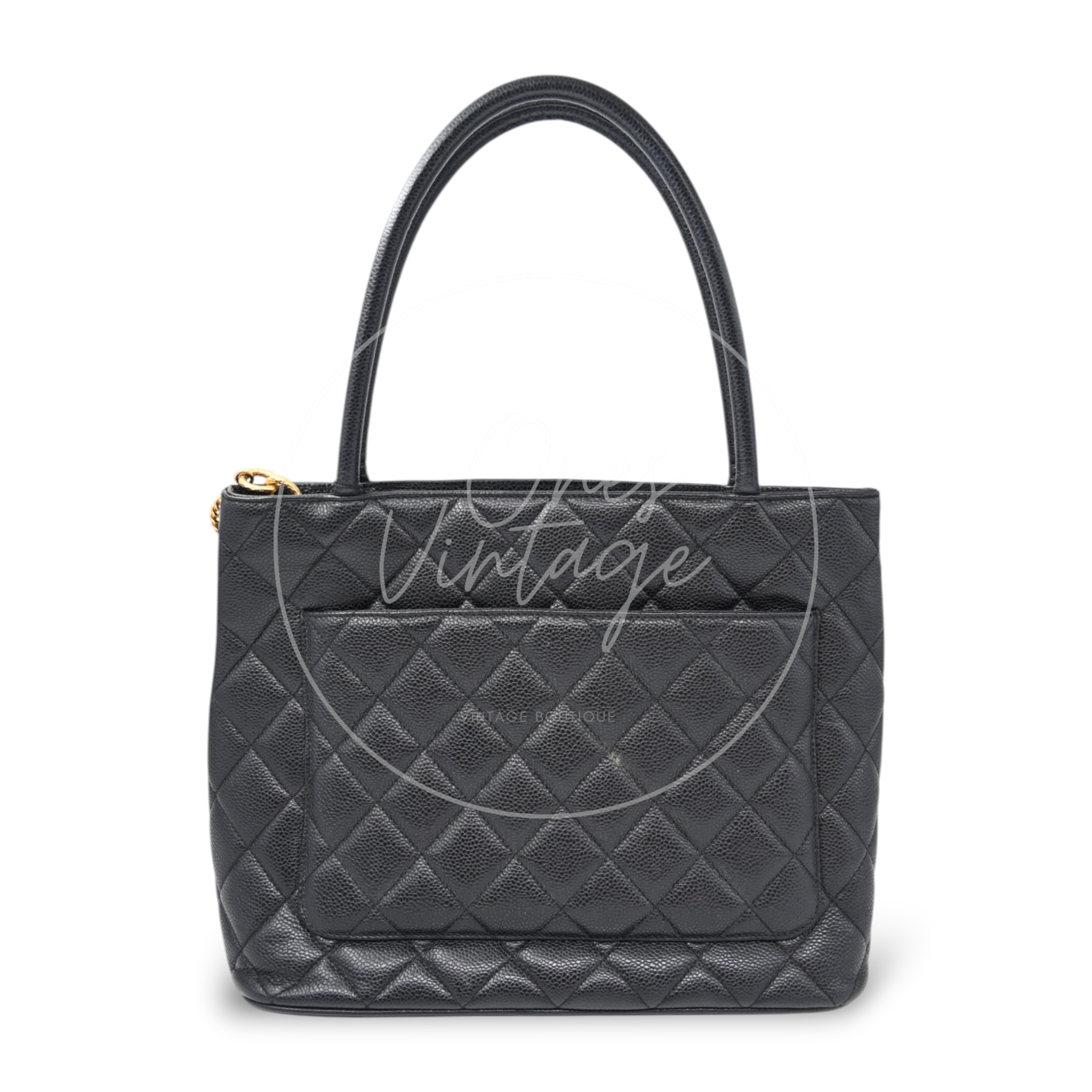 Chanel Black Caviar Vintage Medallion Tote Bag GHW Black Series 6