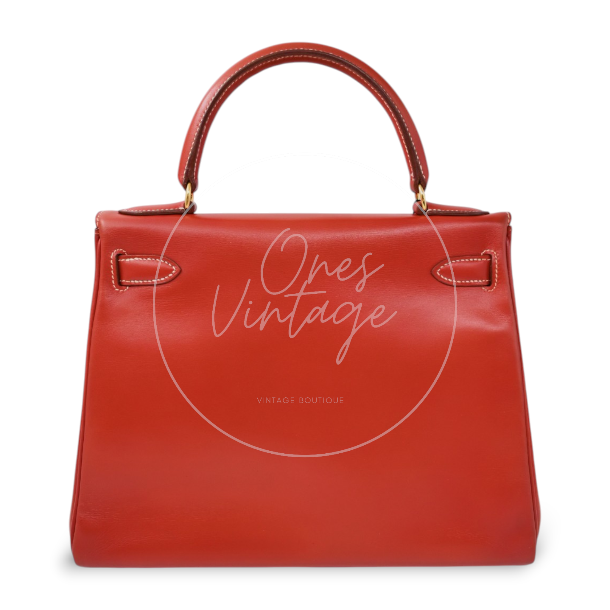 Hermes Kelly 28 Box Leather Handbag GHW Brique Circle W