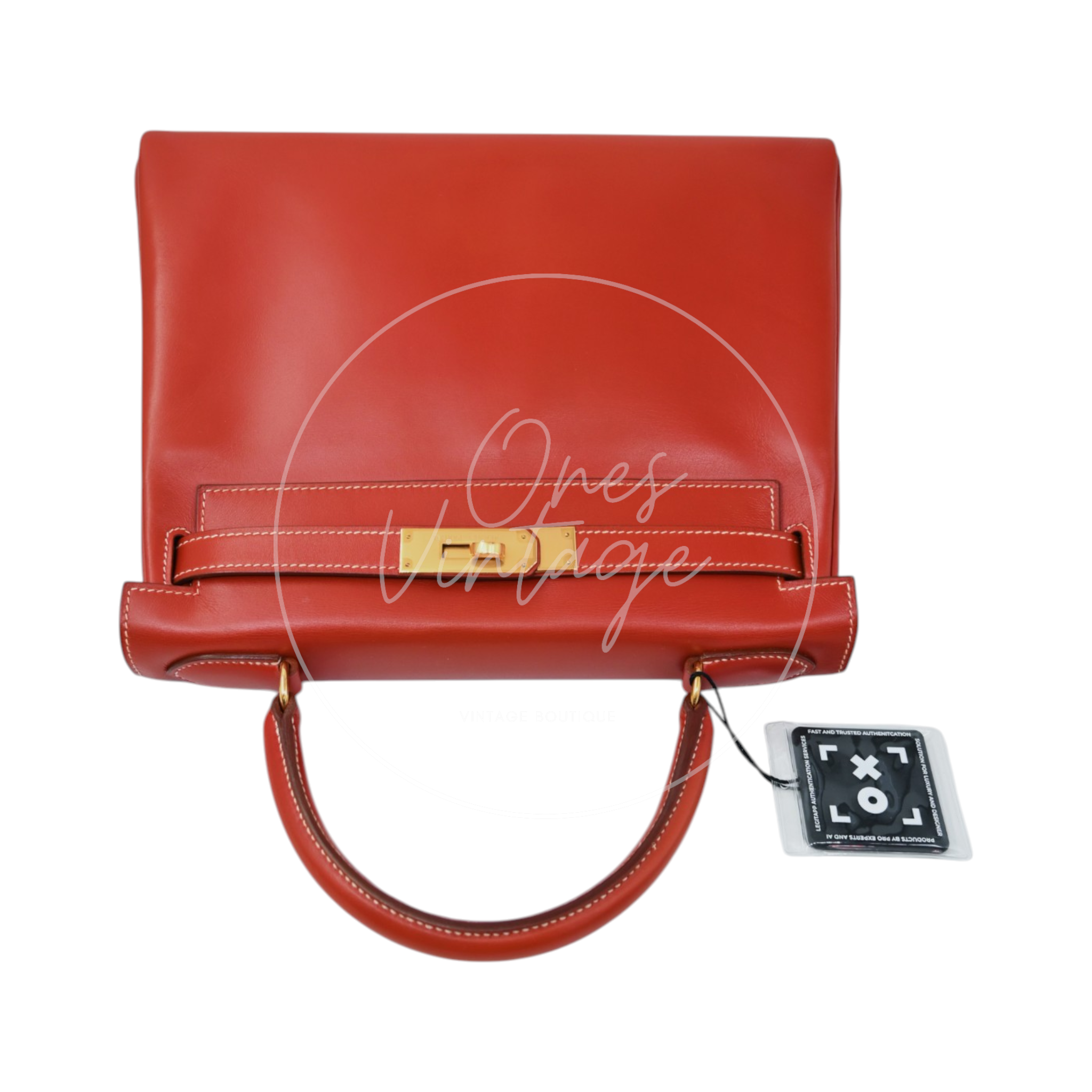 Hermes Kelly 28 Box Leather Handbag GHW Brique Circle W