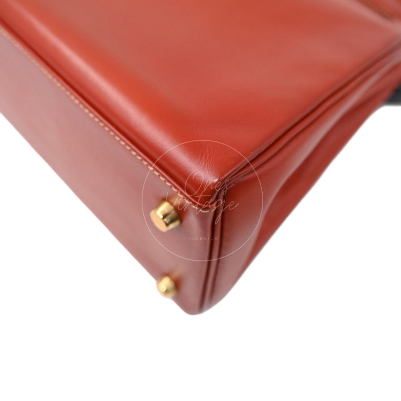 Hermes Kelly 28 Box Leather Handbag GHW Brique Circle W