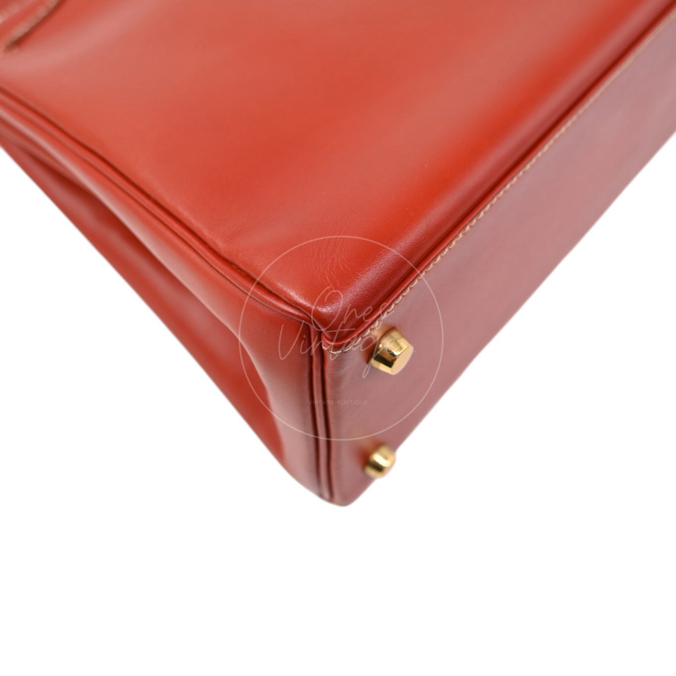 Hermes Kelly 28 Box Leather Handbag GHW Brique Circle W