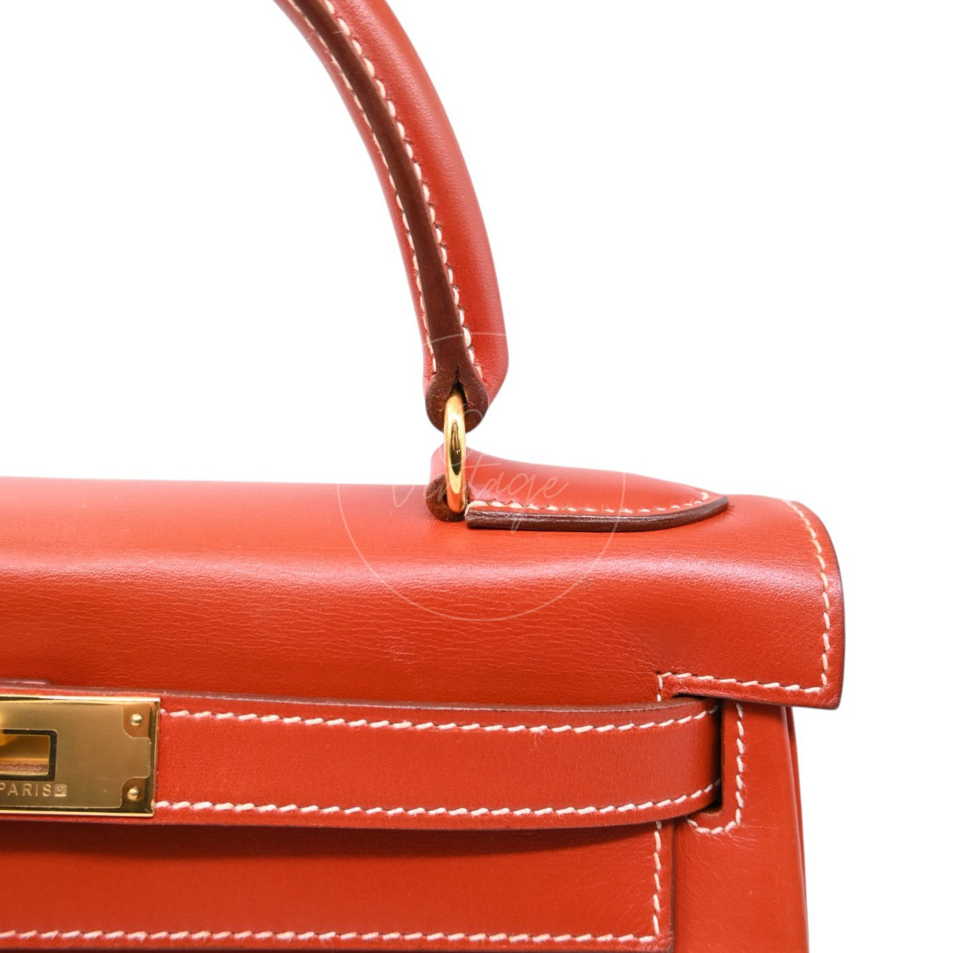 Hermes Kelly 28 Box Leather Handbag GHW Brique Circle W