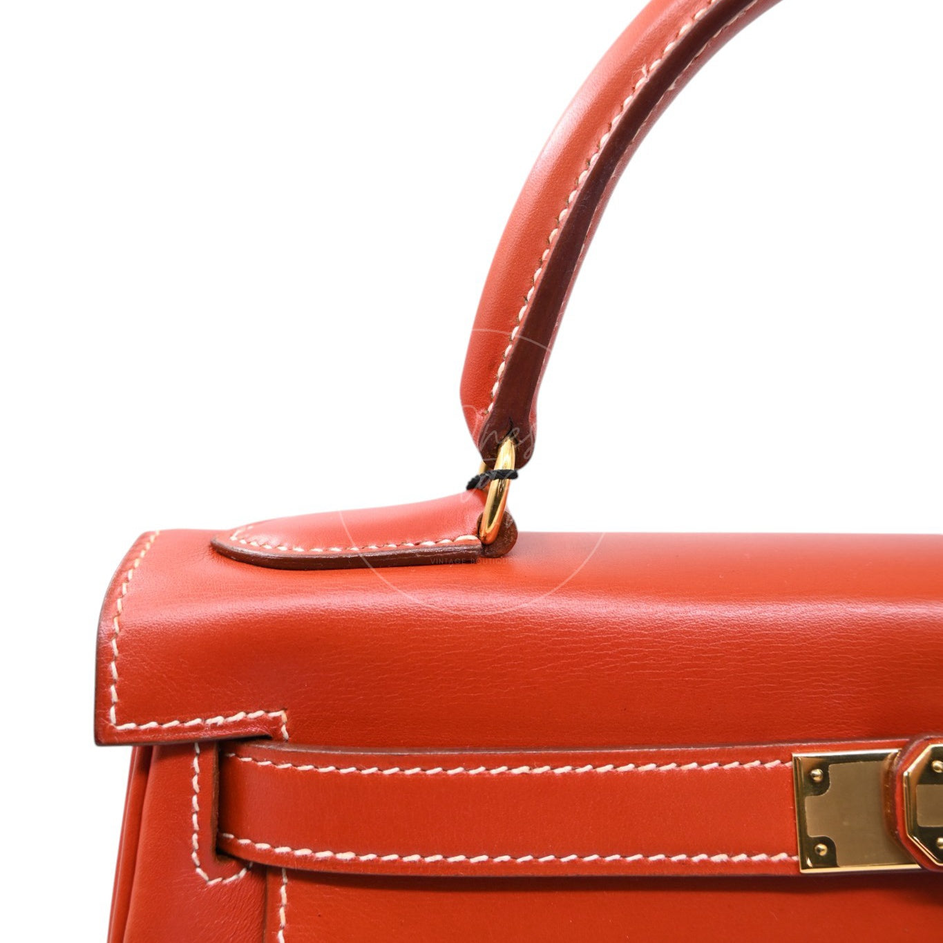 Hermes Kelly 28 Box Leather Handbag GHW Brique Circle W