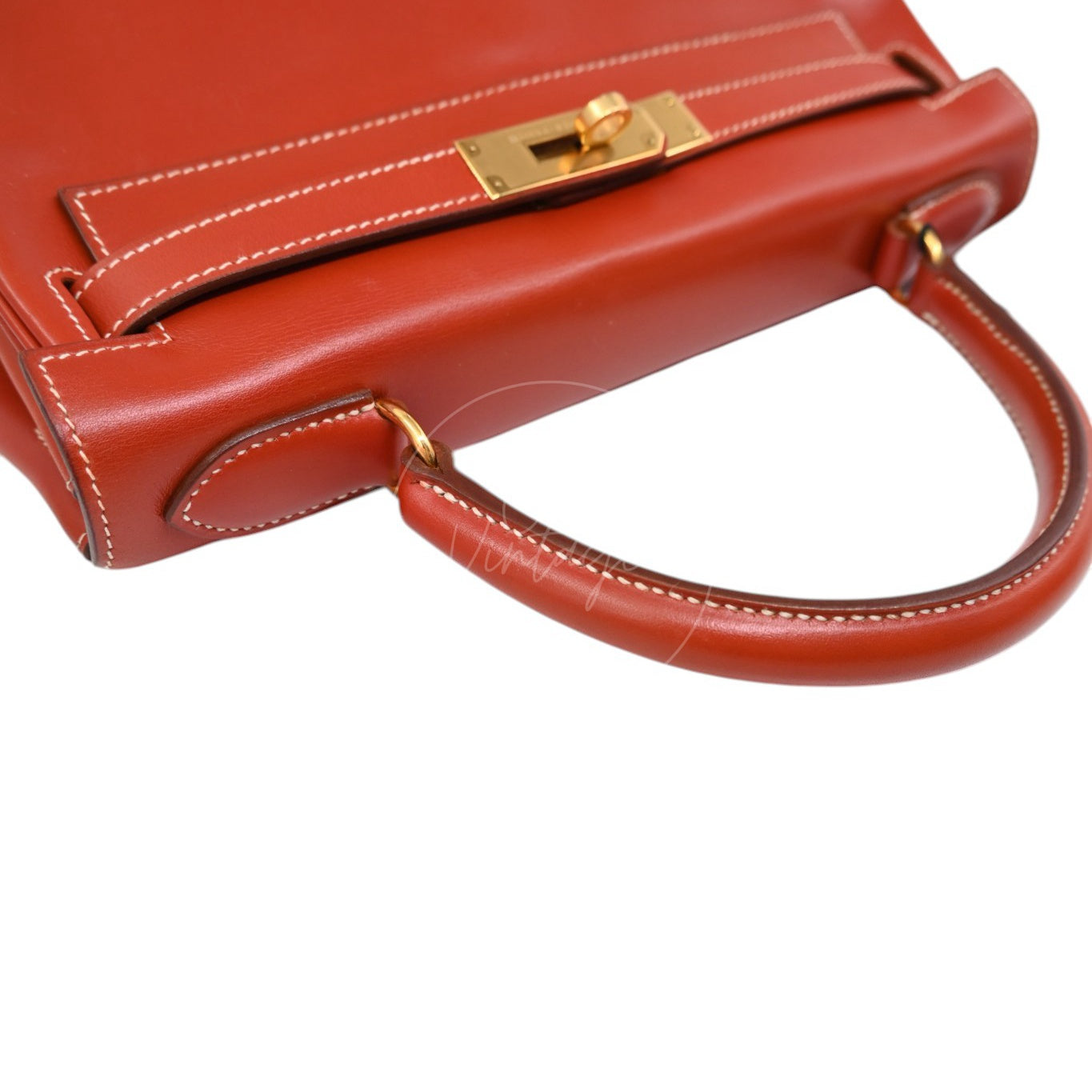 Hermes Kelly 28 Box Leather Handbag GHW Brique Circle W