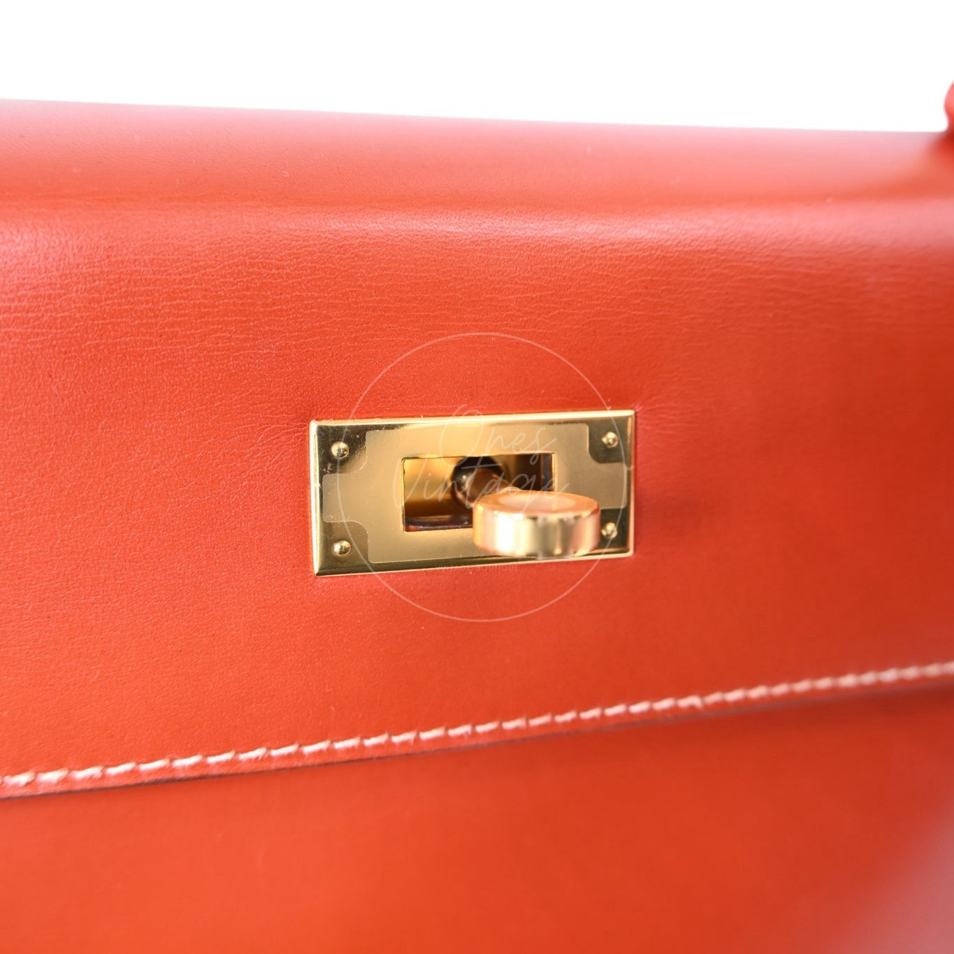 Hermes Kelly 28 Box Leather Handbag GHW Brique Circle W