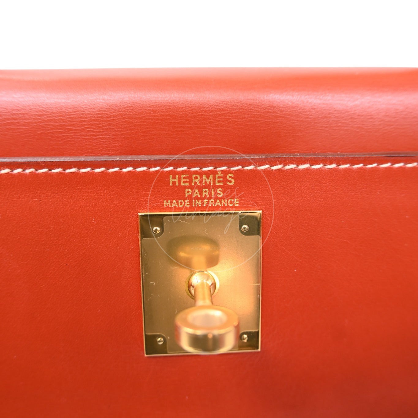 Hermes Kelly 28 Box Leather Handbag GHW Brique Circle W
