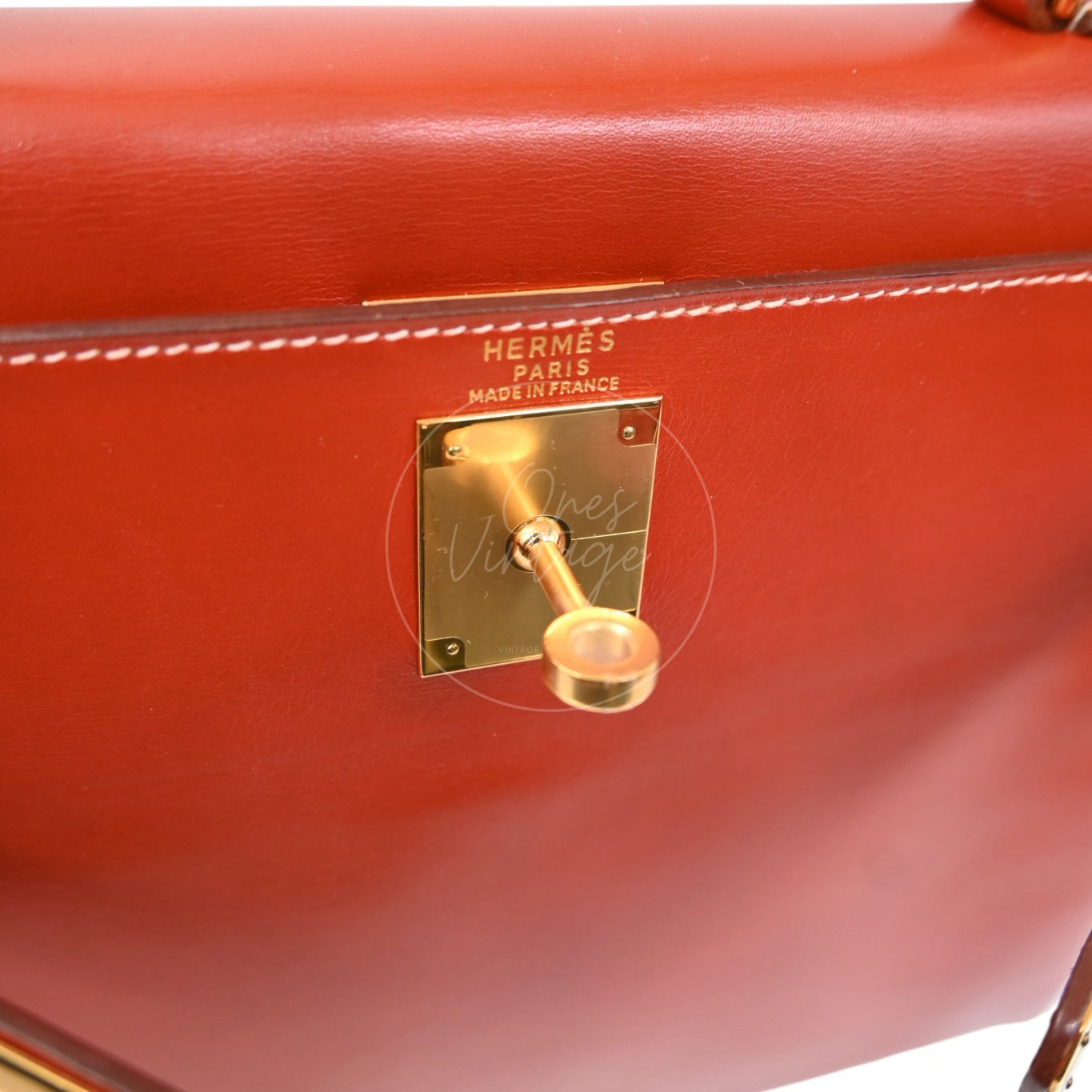Hermes Kelly 28 Box Leather Handbag GHW Brique Circle W