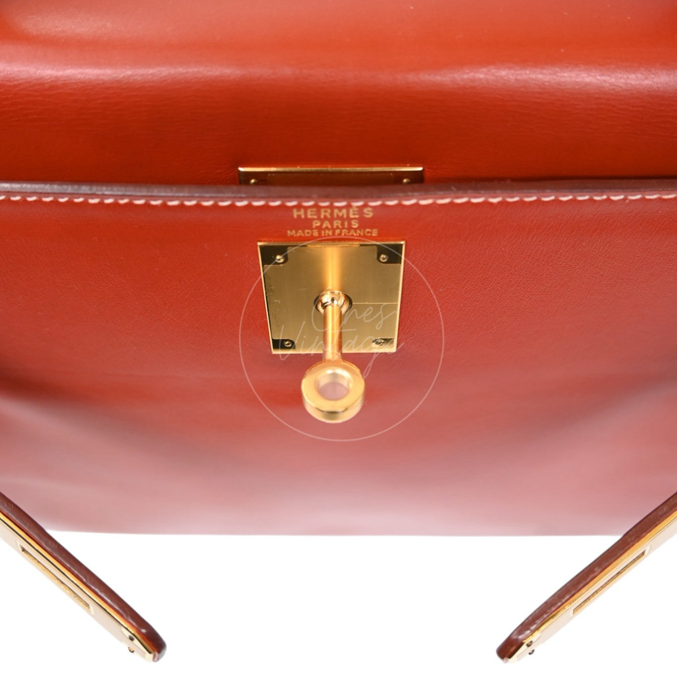 Hermes Kelly 28 Box Leather Handbag GHW Brique Circle W