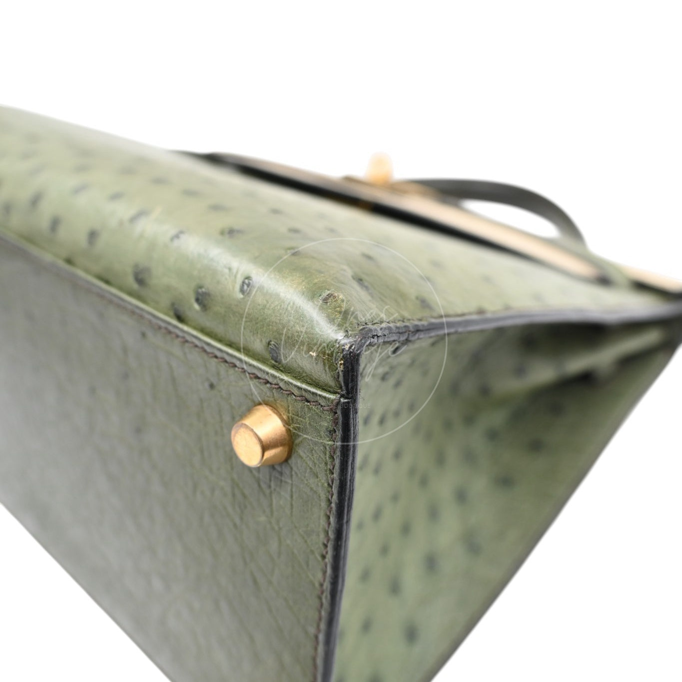 Hermes Kelly Sellier 32 Ostrich Leather GHW Olive Parchemin Circle Y