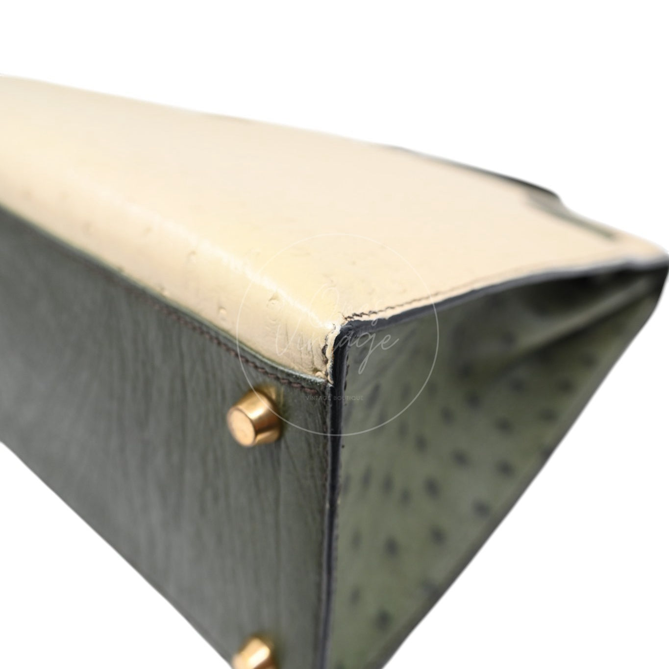 Hermes Kelly Sellier 32 Ostrich Leather GHW Olive Parchemin Circle Y