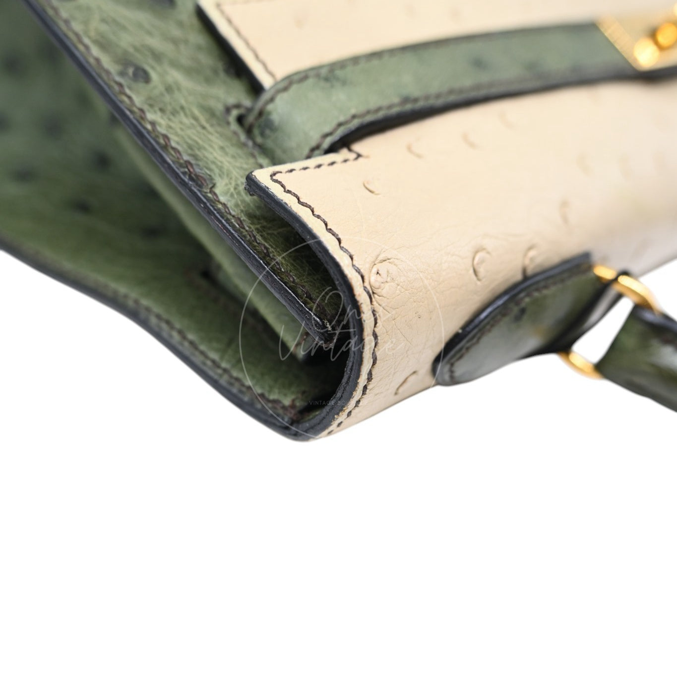 Hermes Kelly Sellier 32 Ostrich Leather GHW Olive Parchemin Circle Y