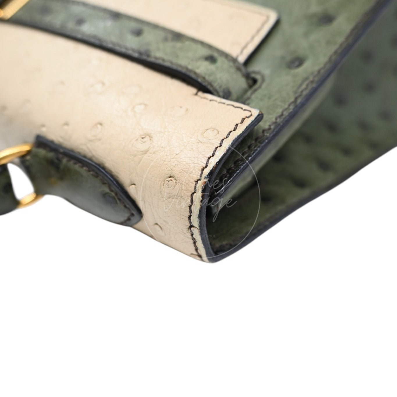 Hermes Kelly Sellier 32 Ostrich Leather GHW Olive Parchemin Circle Y