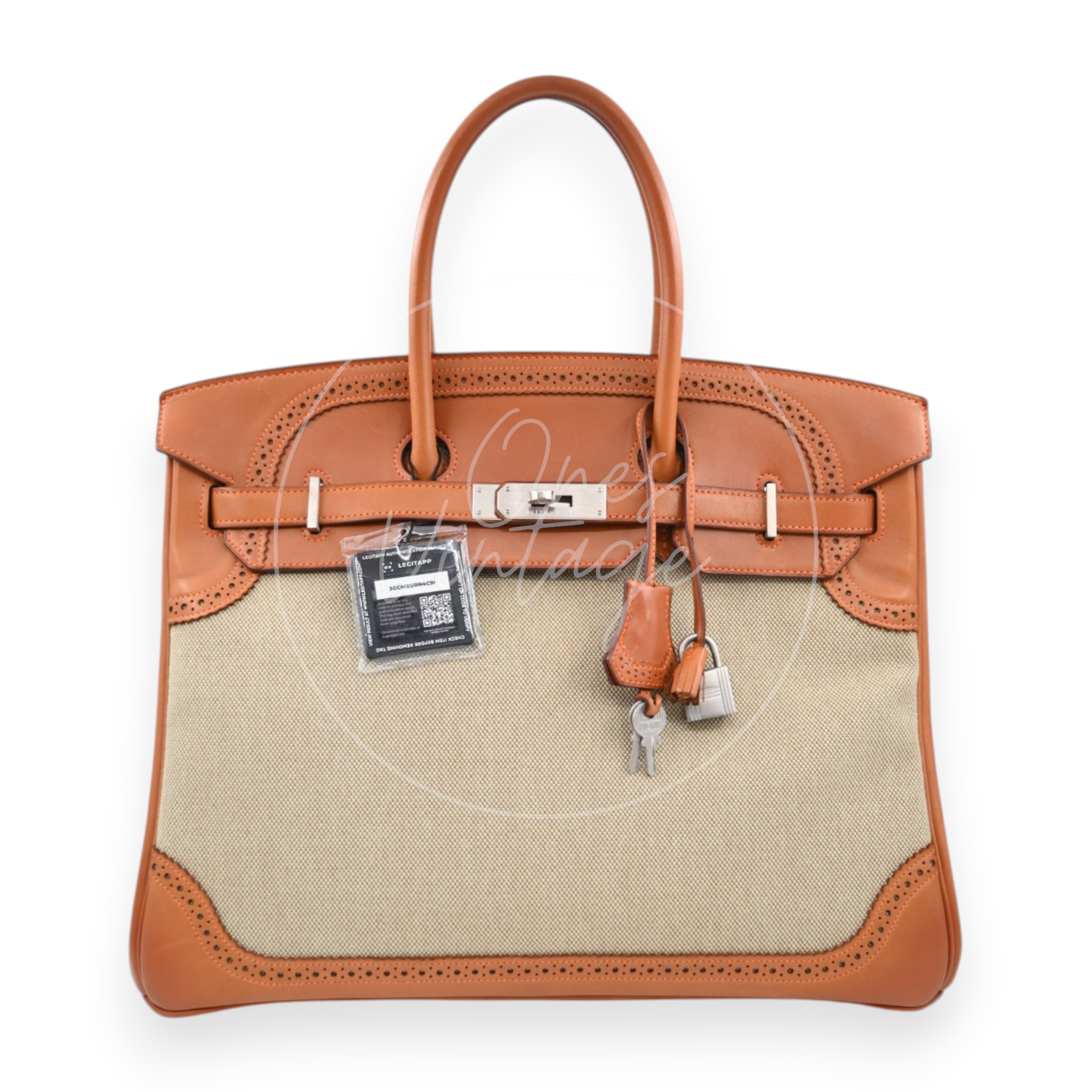 Hermes Birkin 35 Fabrics x Barenia GHW Beige Brown Square P