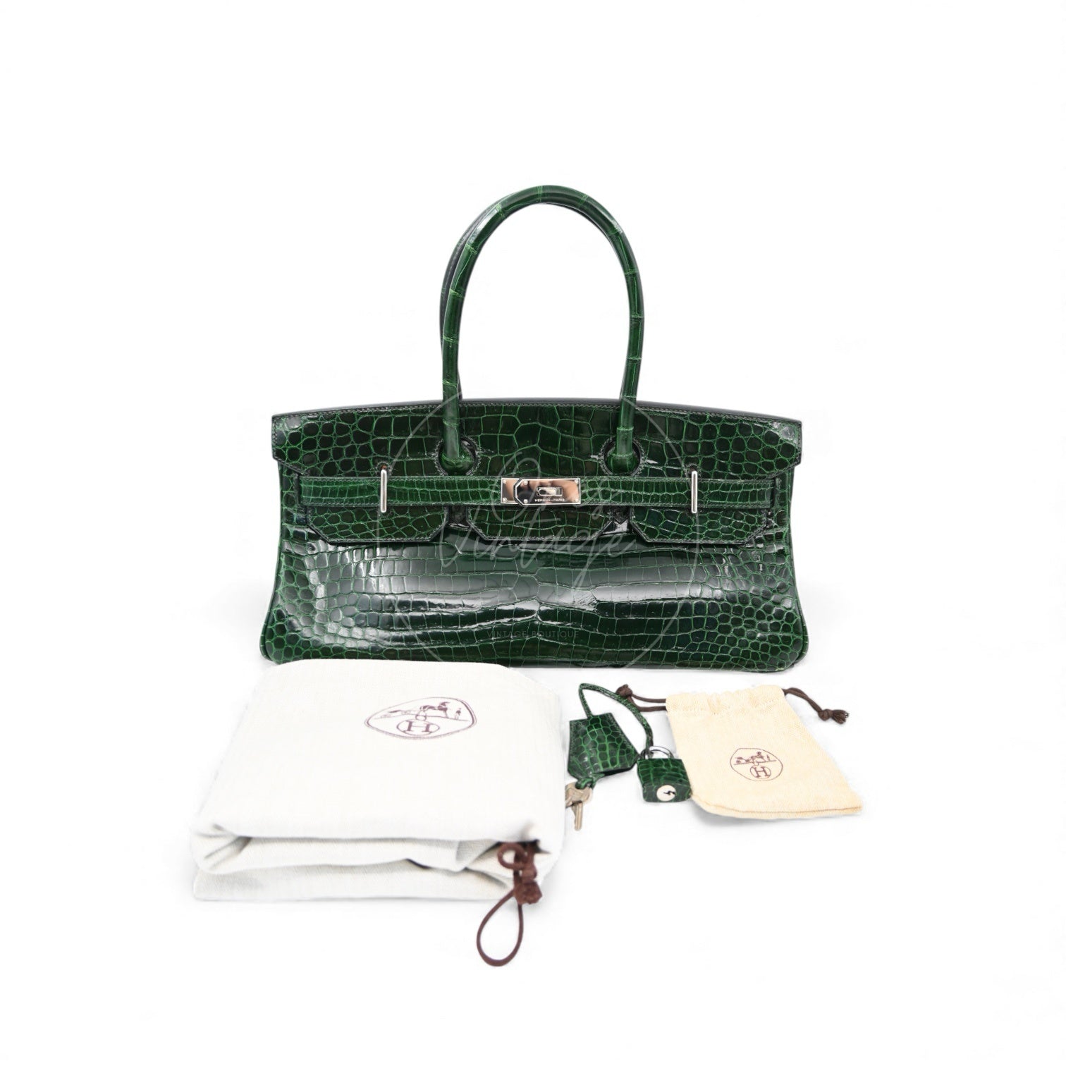 Hermes Birkin Shoulder Croco Emerald PHW Green Square I