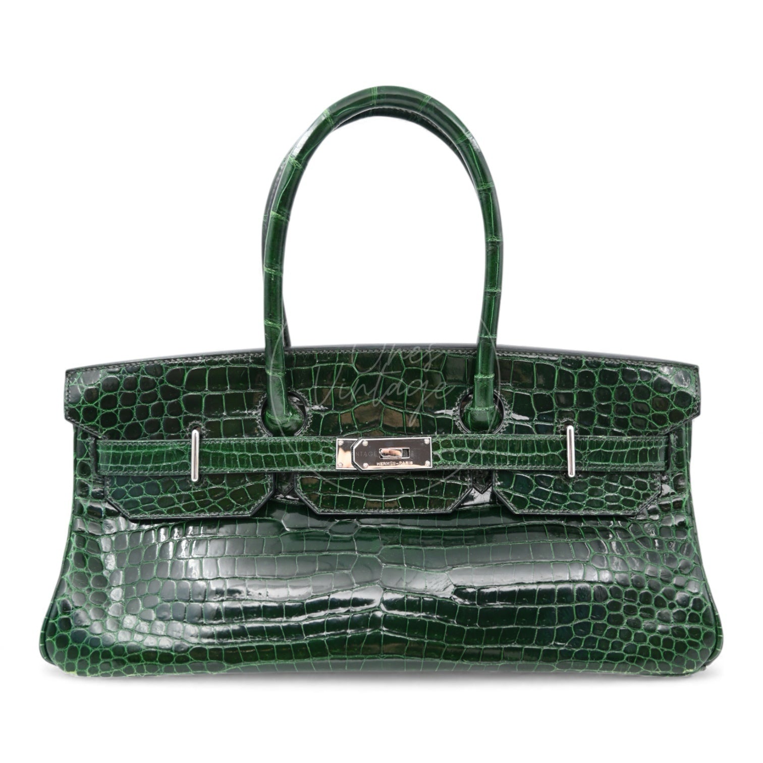 Hermes Birkin Shoulder Croco Emerald PHW Green Square I