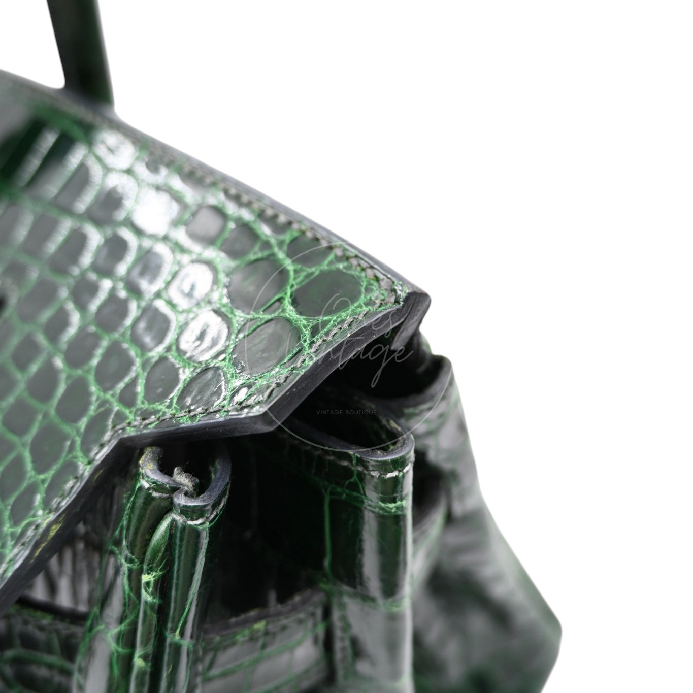 Hermes Birkin Shoulder Croco Emerald PHW Green Square I