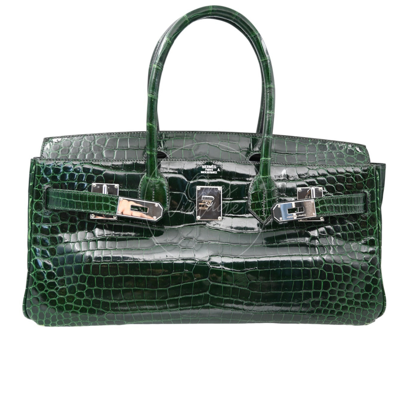 Hermes Birkin Shoulder Croco Emerald PHW Green Square I