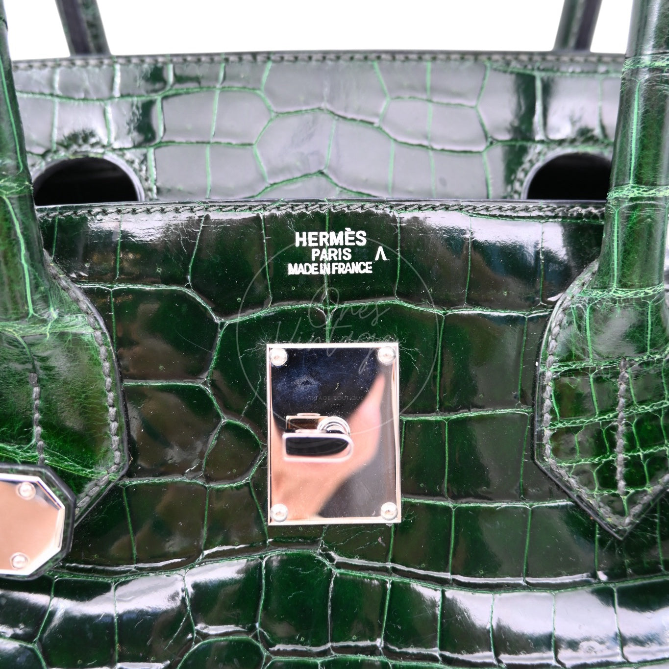 Hermes Birkin Shoulder Croco Emerald PHW Green Square I