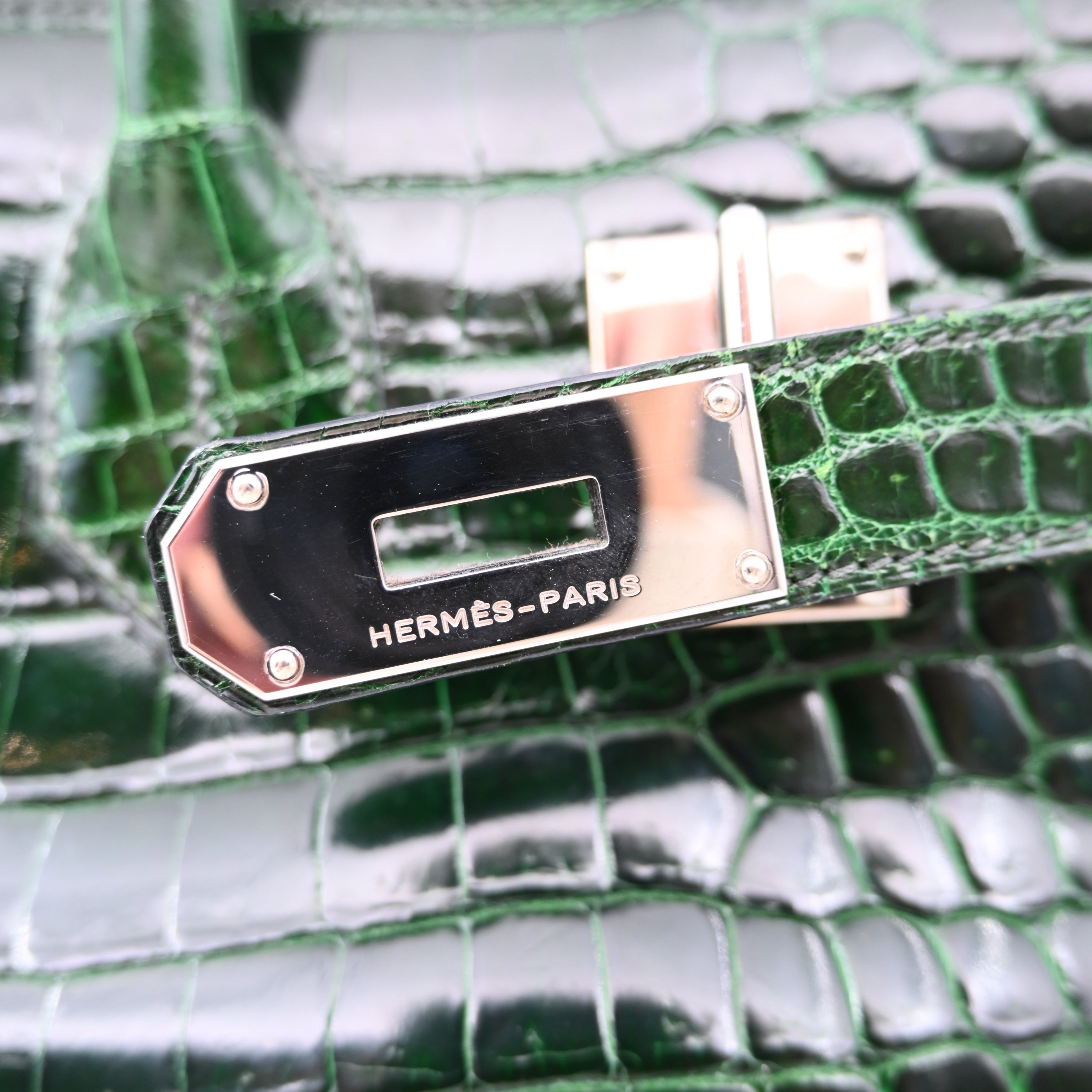Hermes Birkin Shoulder Croco Emerald PHW Green Square I