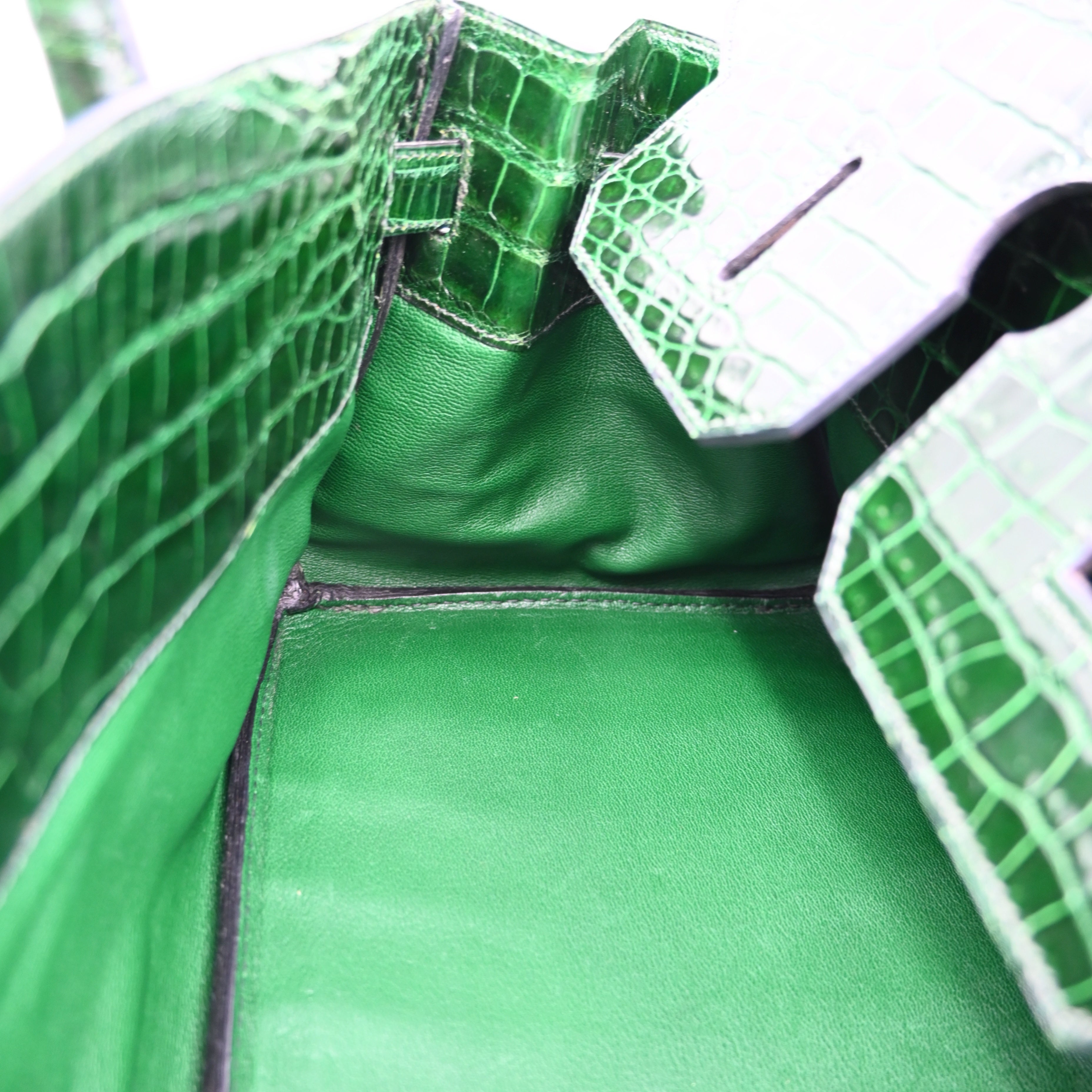 Hermes Birkin Shoulder Croco Emerald PHW Green Square I