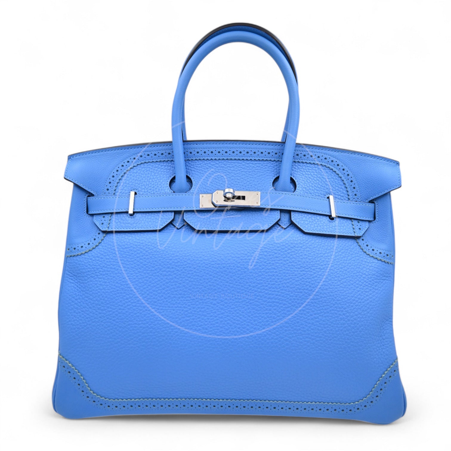 Hermes Ghillies Birkin 35 PHW Taurillon Clemence Evercolor PHW Blue Stamp X