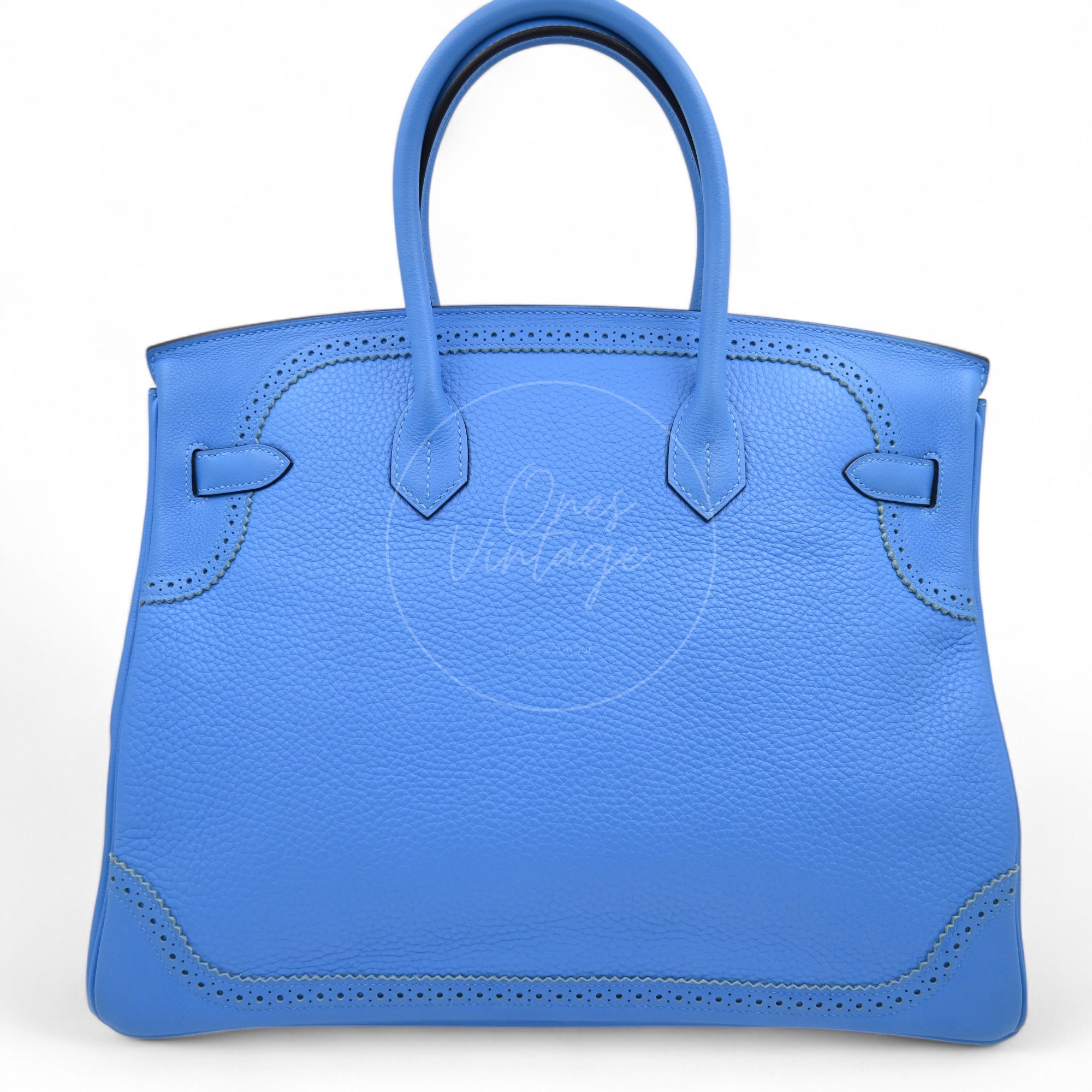 Hermes Ghillies Birkin 35 PHW Taurillon Clemence Evercolor PHW Blue Stamp X