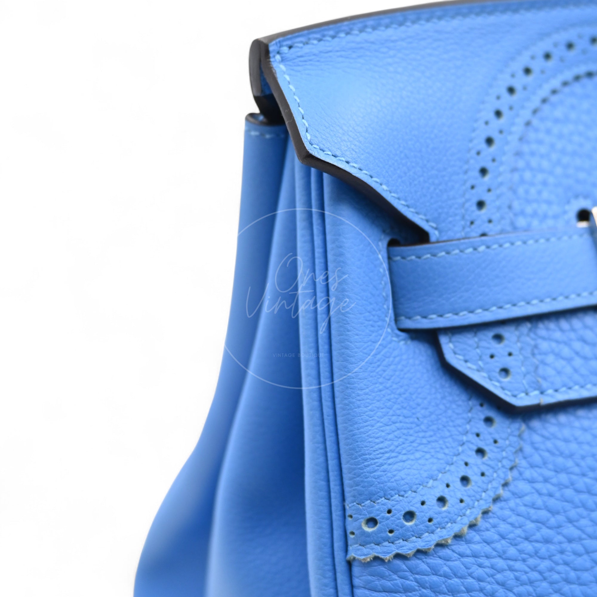 Hermes Ghillies Birkin 35 PHW Taurillon Clemence Evercolor PHW Blue Stamp X
