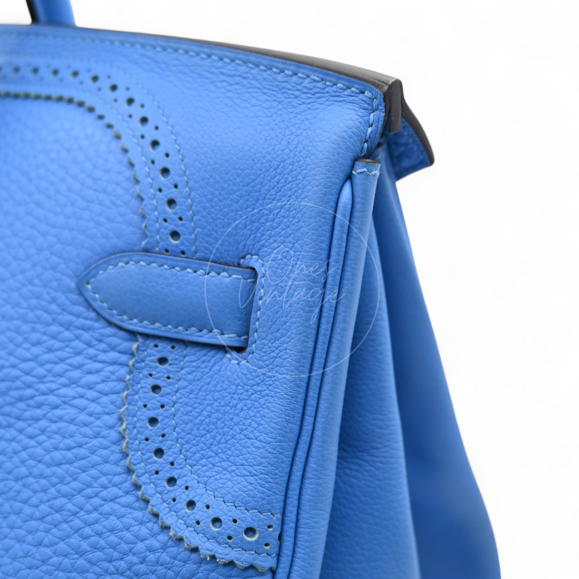 Hermes Ghillies Birkin 35 PHW Taurillon Clemence Evercolor PHW Blue Stamp X