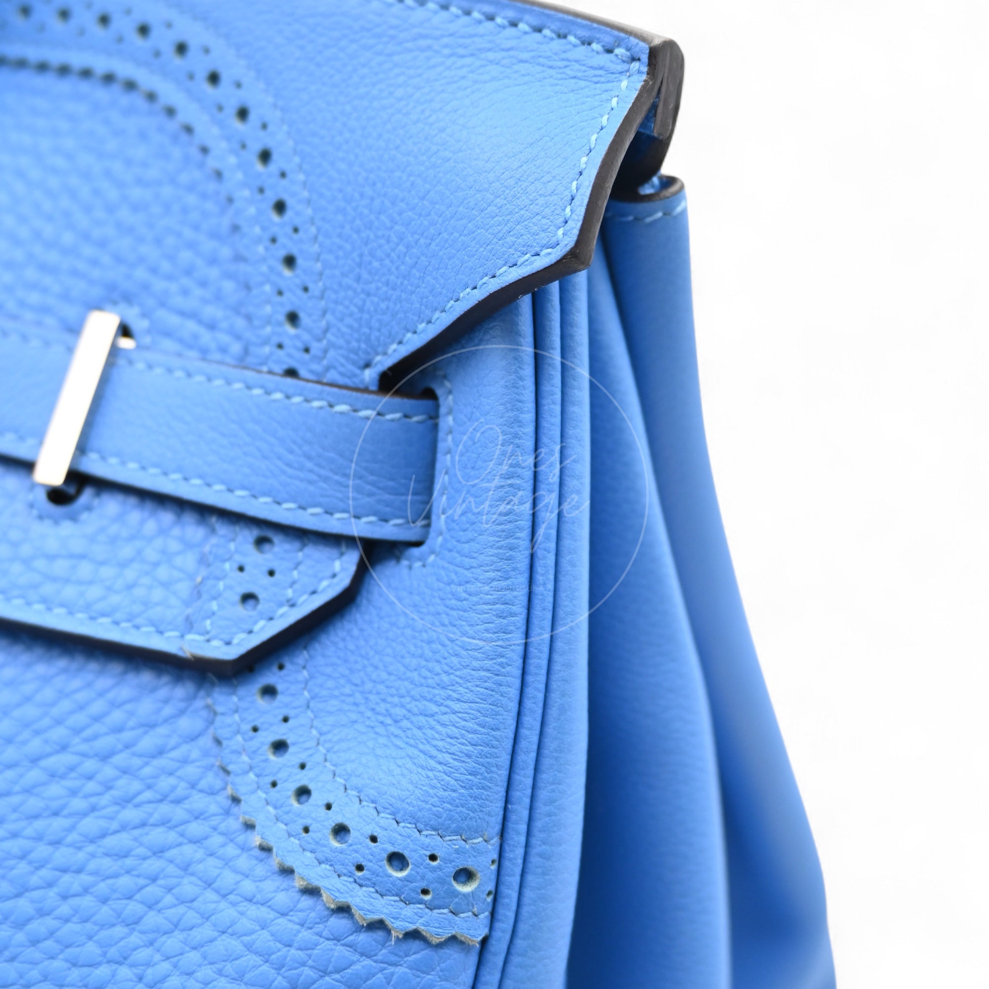 Hermes Ghillies Birkin 35 PHW Taurillon Clemence Evercolor PHW Blue Stamp X