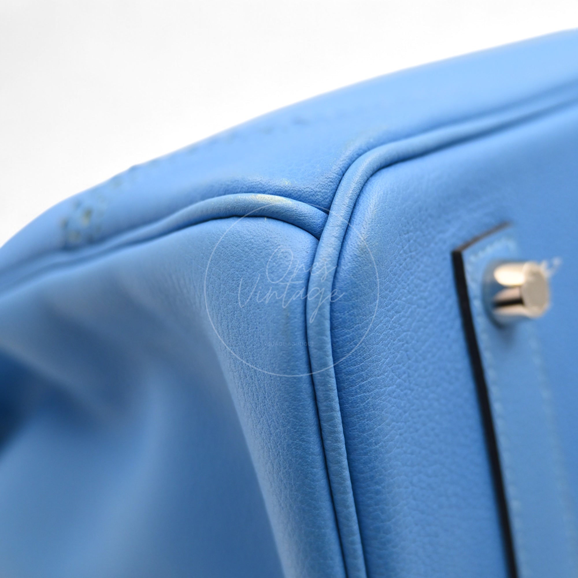 Hermes Ghillies Birkin 35 PHW Taurillon Clemence Evercolor PHW Blue Stamp X