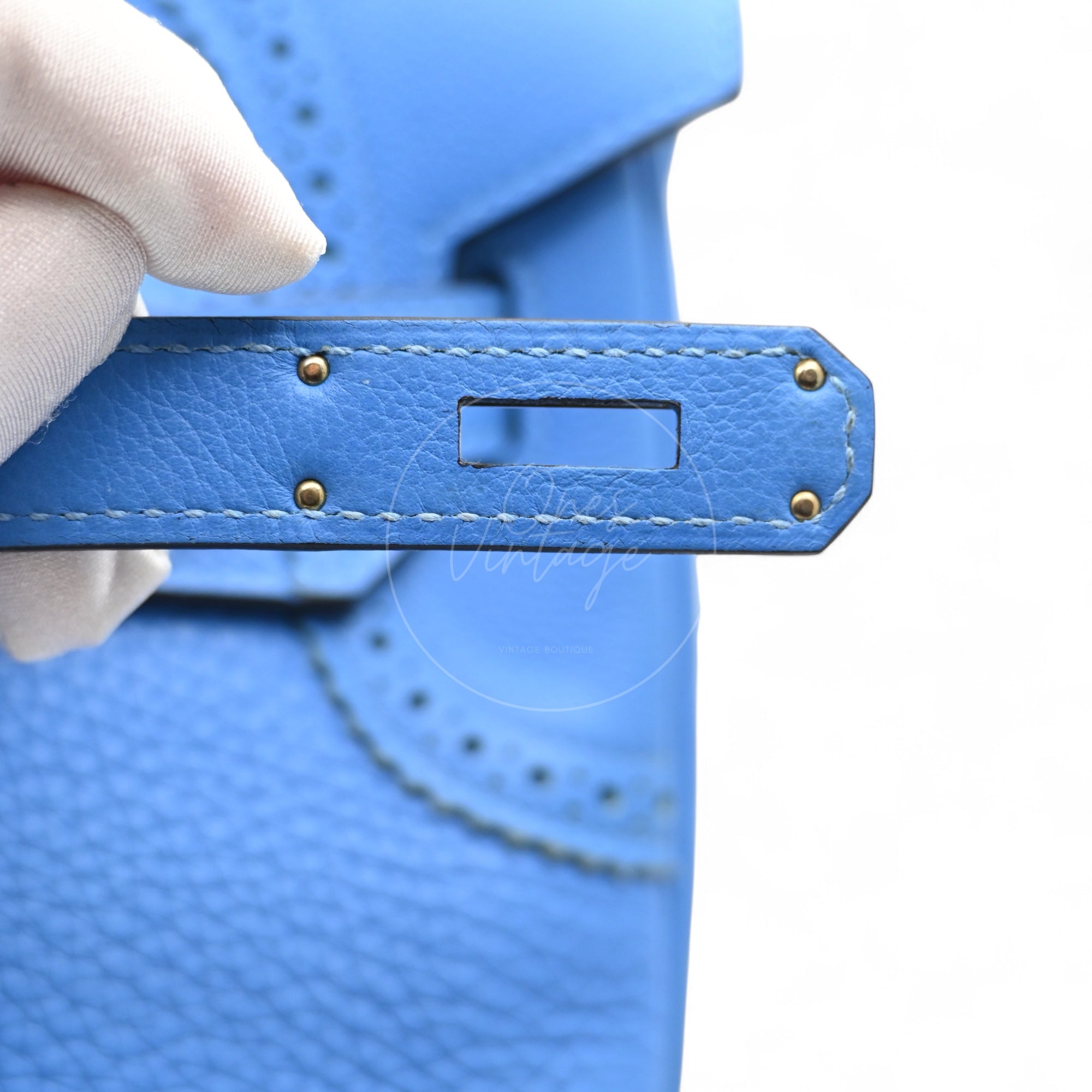 Hermes Ghillies Birkin 35 PHW Taurillon Clemence Evercolor PHW Blue Stamp X