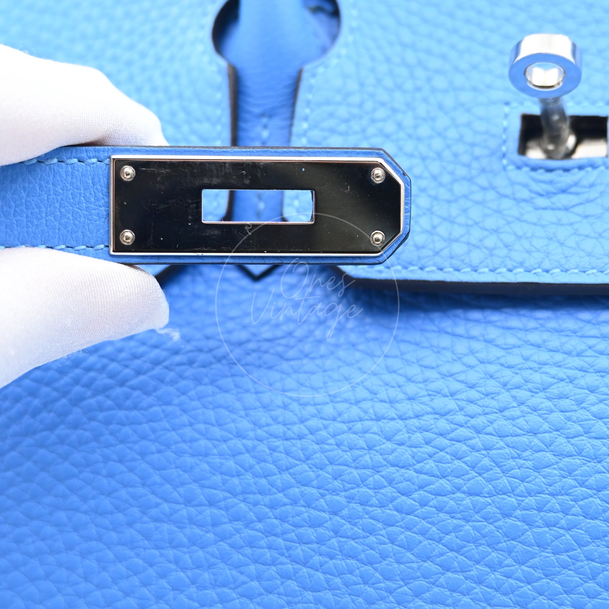 Hermes Ghillies Birkin 35 PHW Taurillon Clemence Evercolor PHW Blue Stamp X