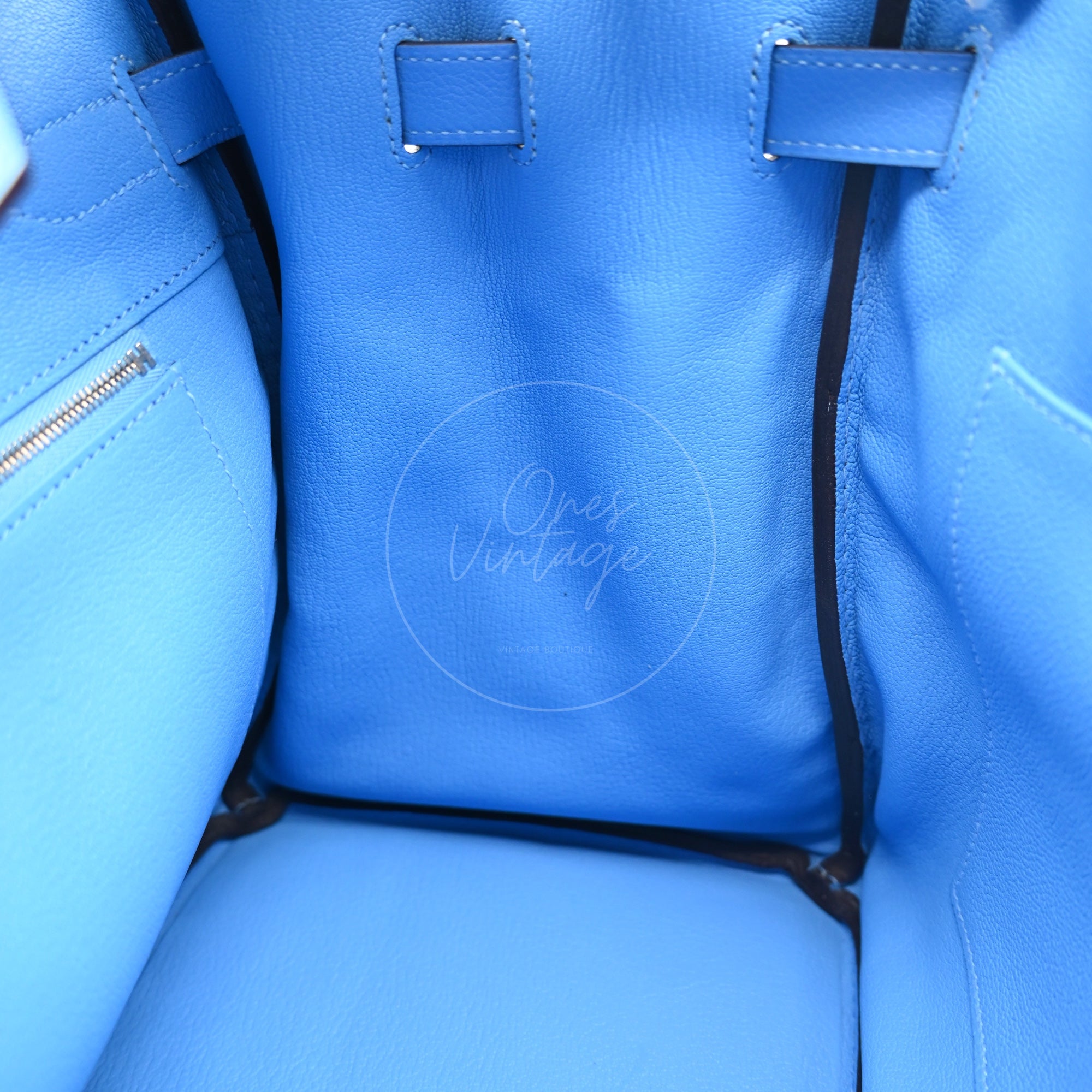 Hermes Ghillies Birkin 35 PHW Taurillon Clemence Evercolor PHW Blue Stamp X