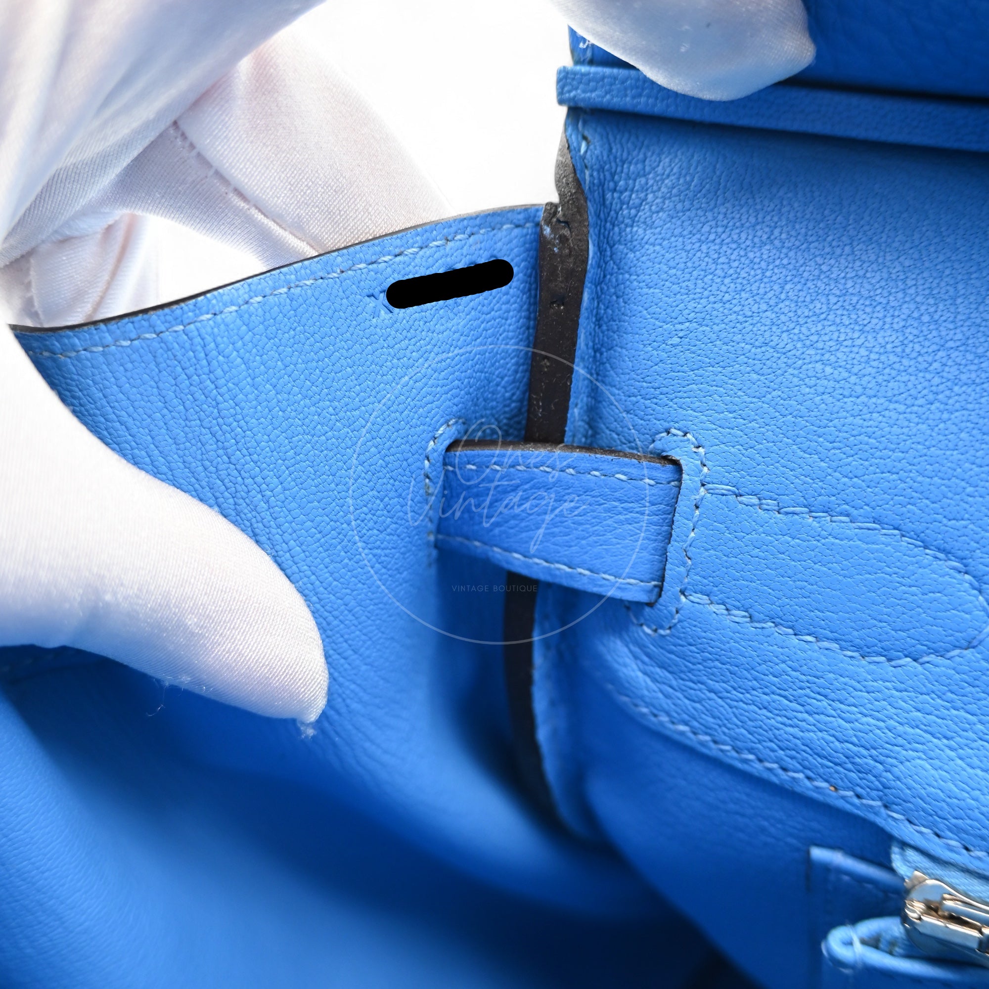 Hermes Ghillies Birkin 35 PHW Taurillon Clemence Evercolor PHW Blue Stamp X