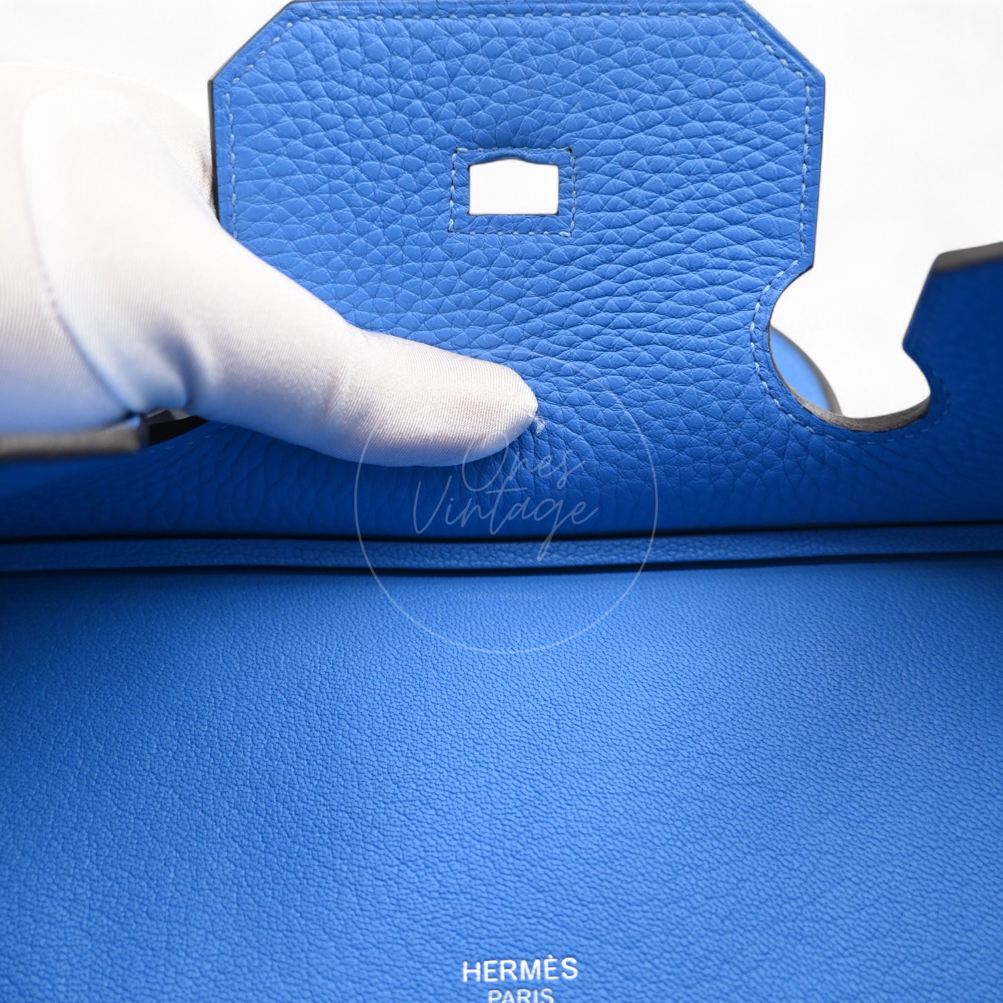 Hermes Ghillies Birkin 35 PHW Taurillon Clemence Evercolor PHW Blue Stamp X