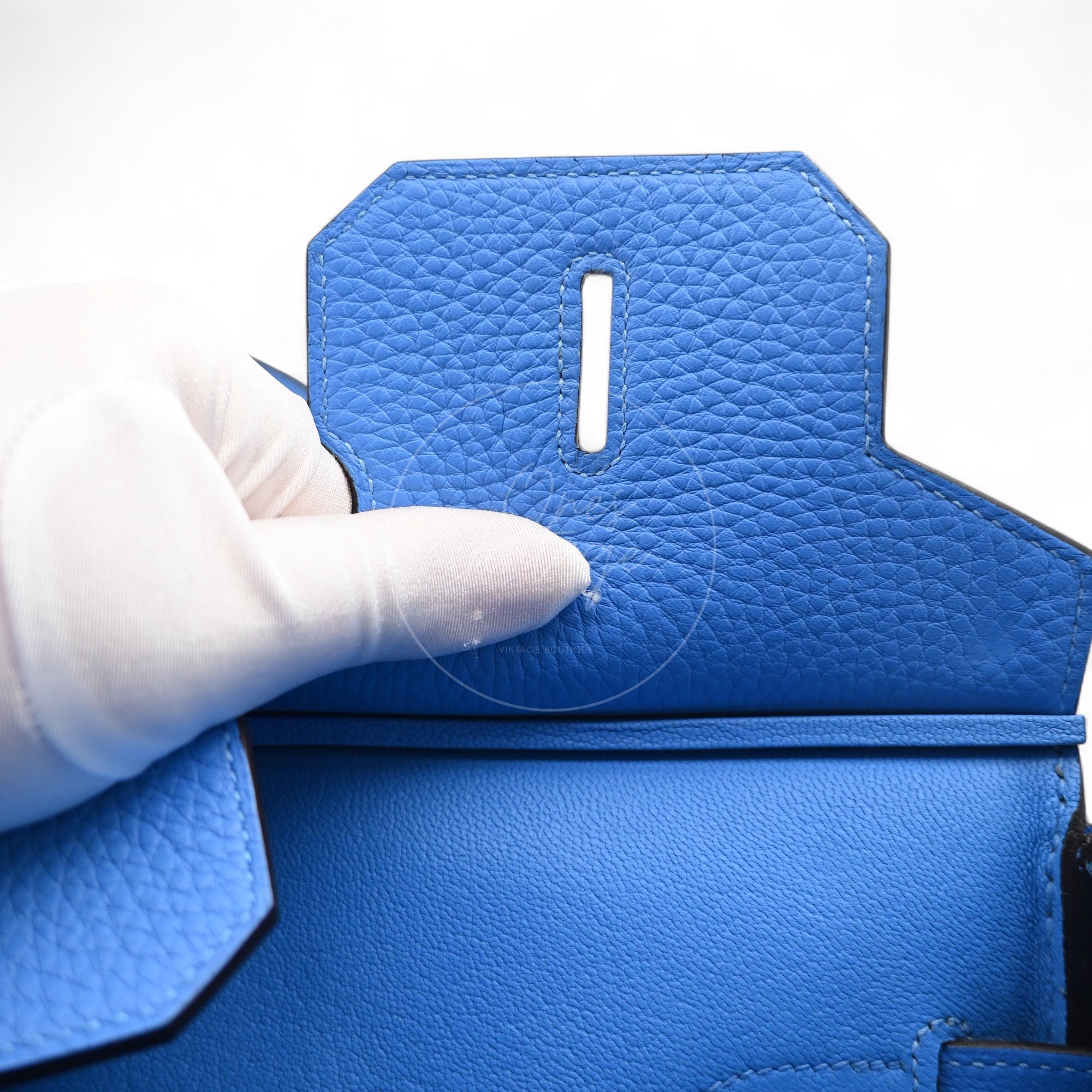 Hermes Ghillies Birkin 35 PHW Taurillon Clemence Evercolor PHW Blue Stamp X