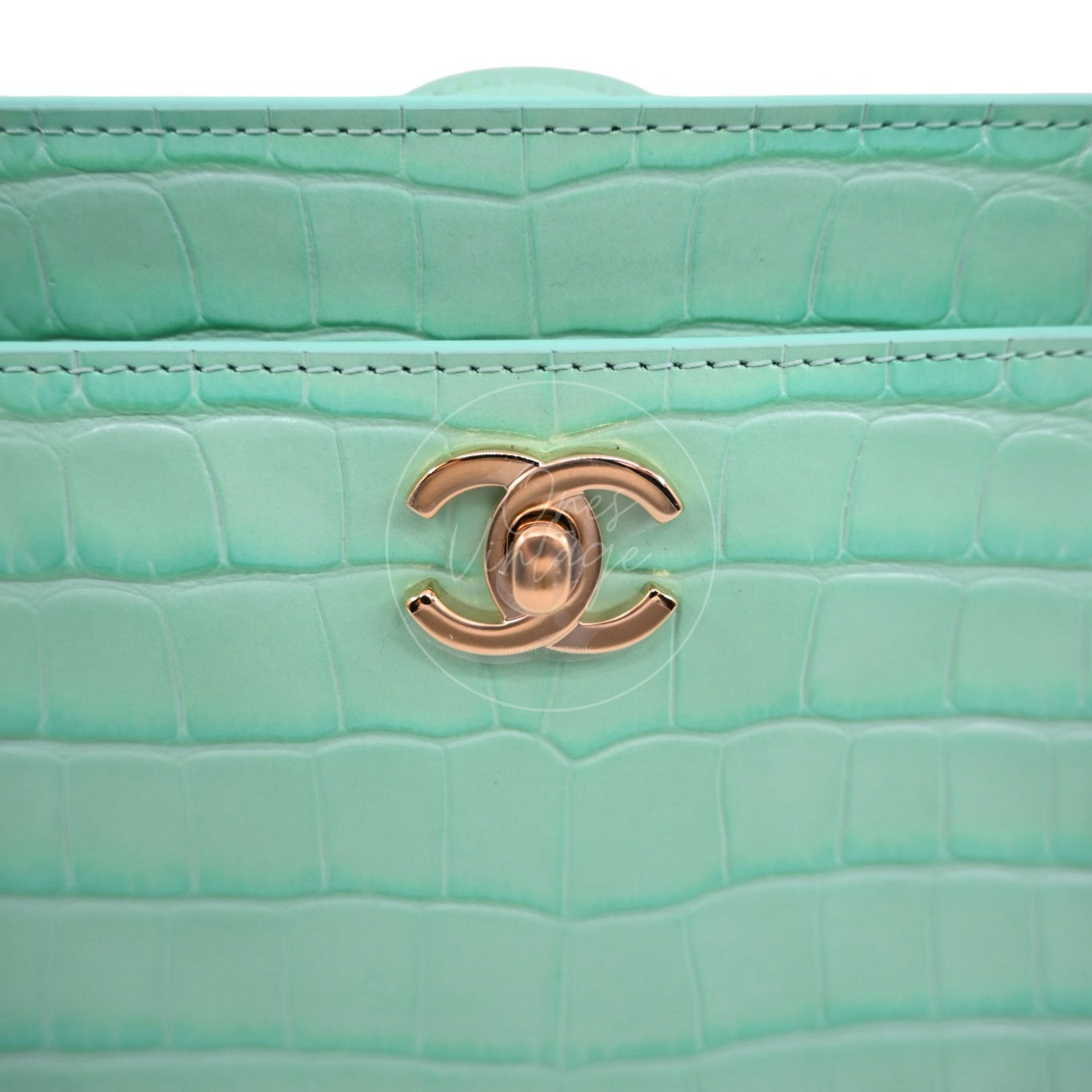 Chanel Cerf Crocodile Embossed Calfskin Tote Bag GHW Green Series L9