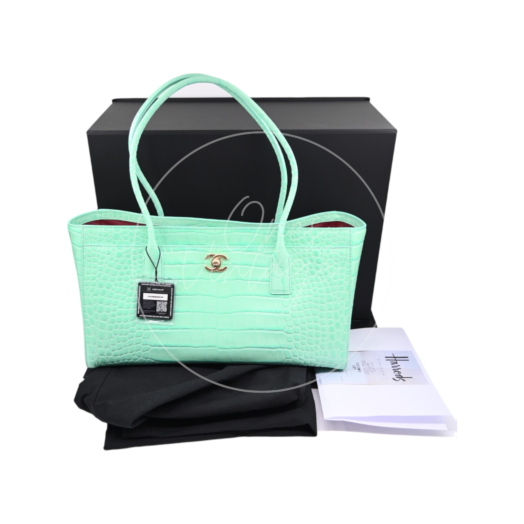 Chanel Cerf Crocodile Embossed Calfskin Tote Bag GHW Green Series L9