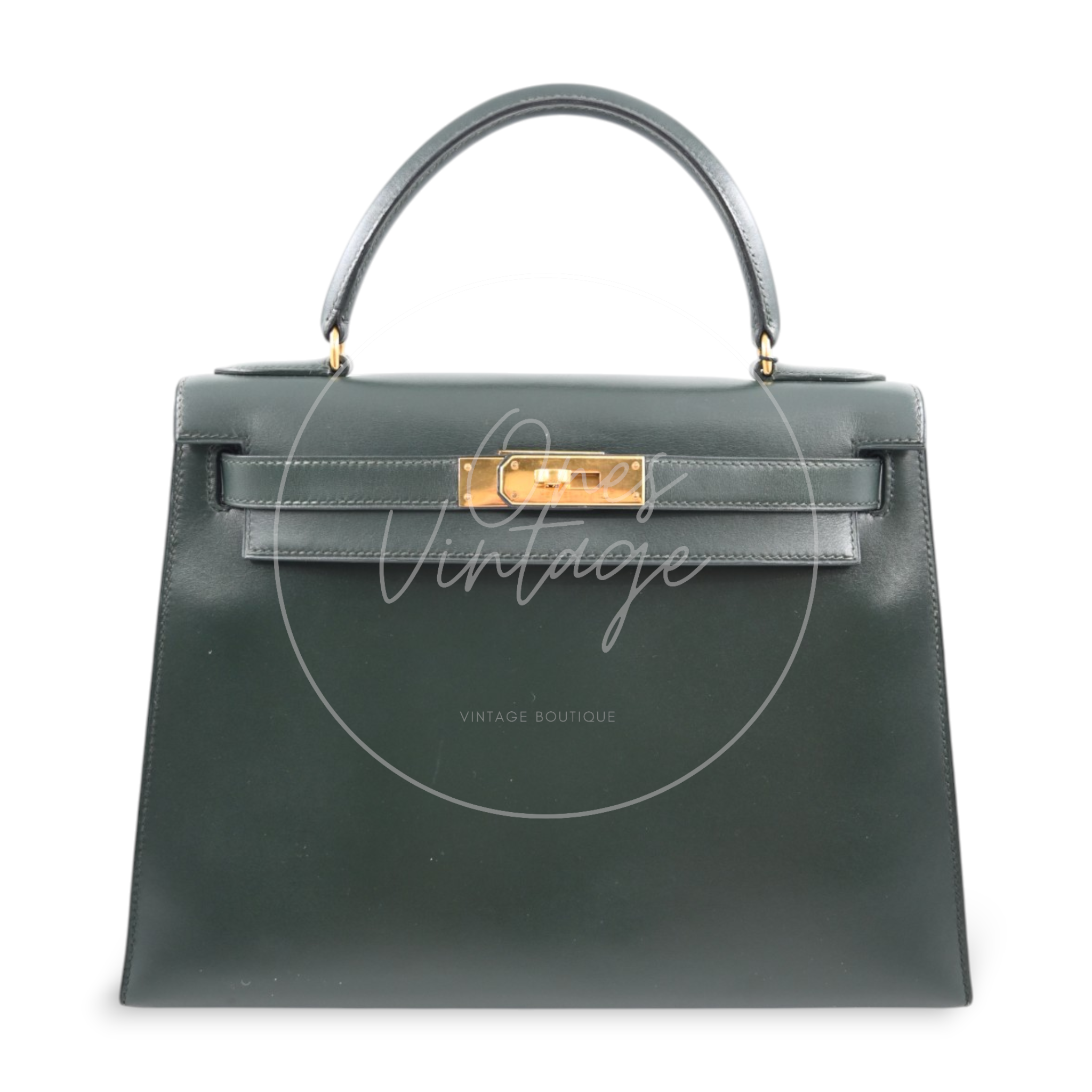 Hermes Kelly 28 Box Leather GHW Emerald Green Circle V