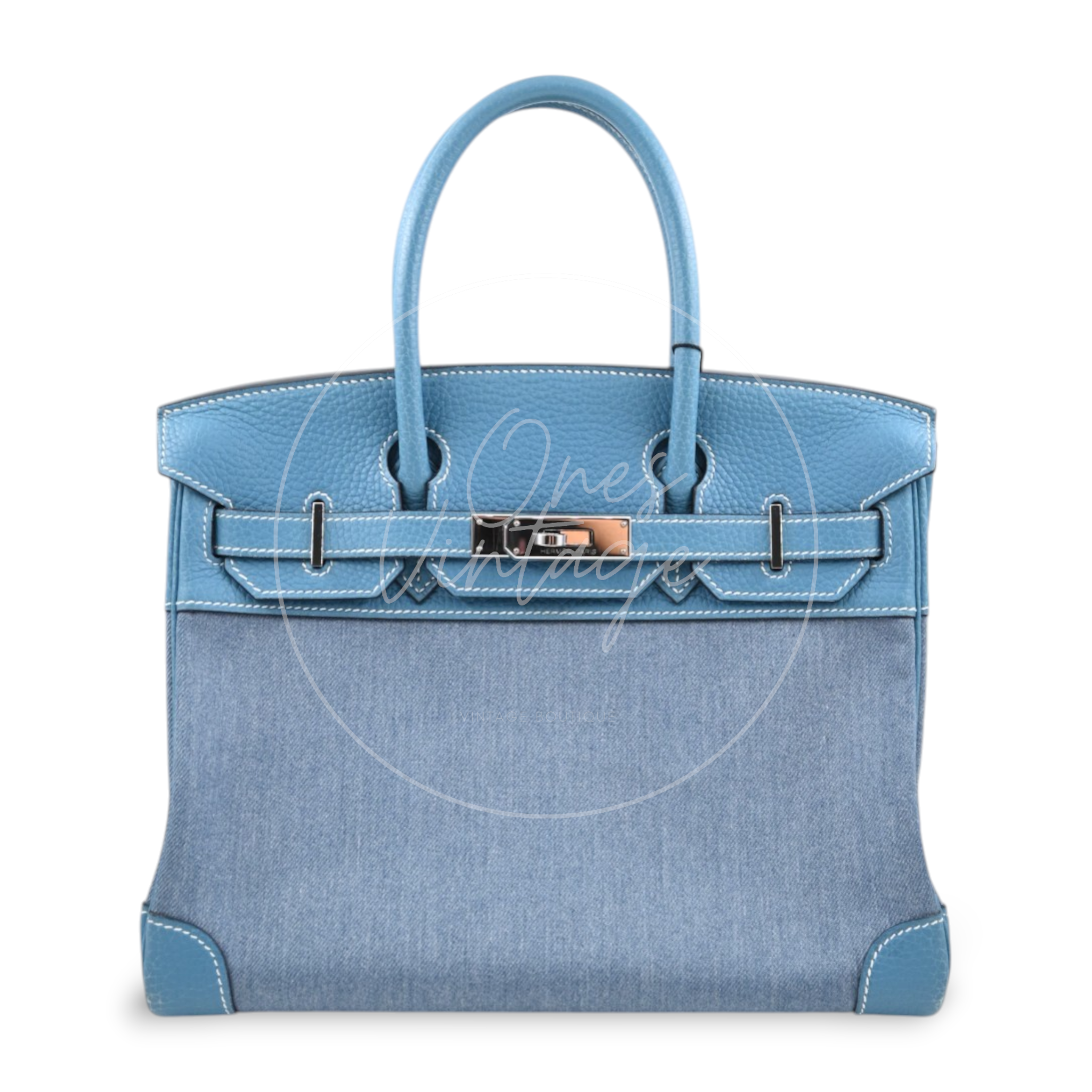 Hermes Birkin 30 Denim Tolie PHW Blue Square J
