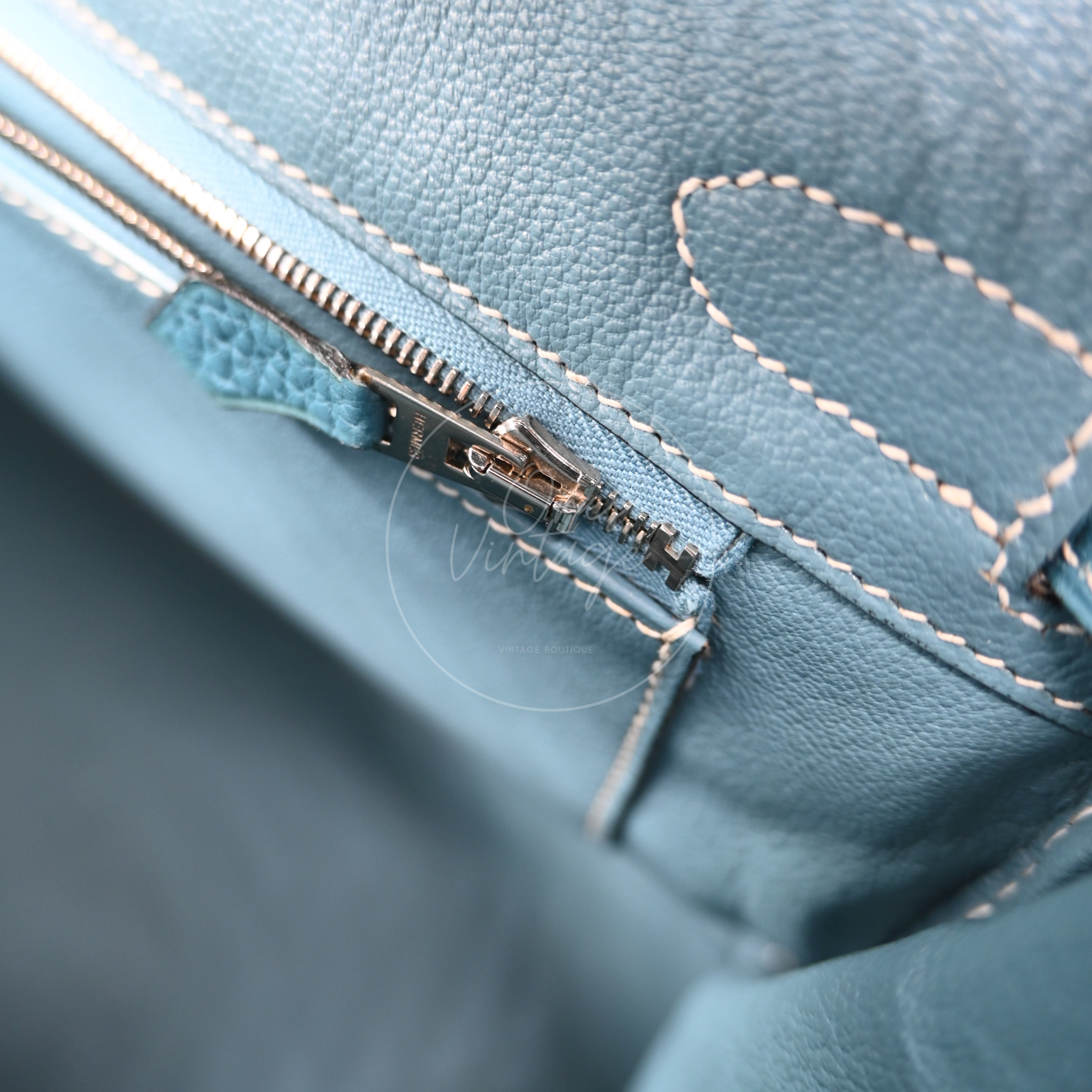 Hermes Birkin 30 Denim Tolie PHW Blue Square J